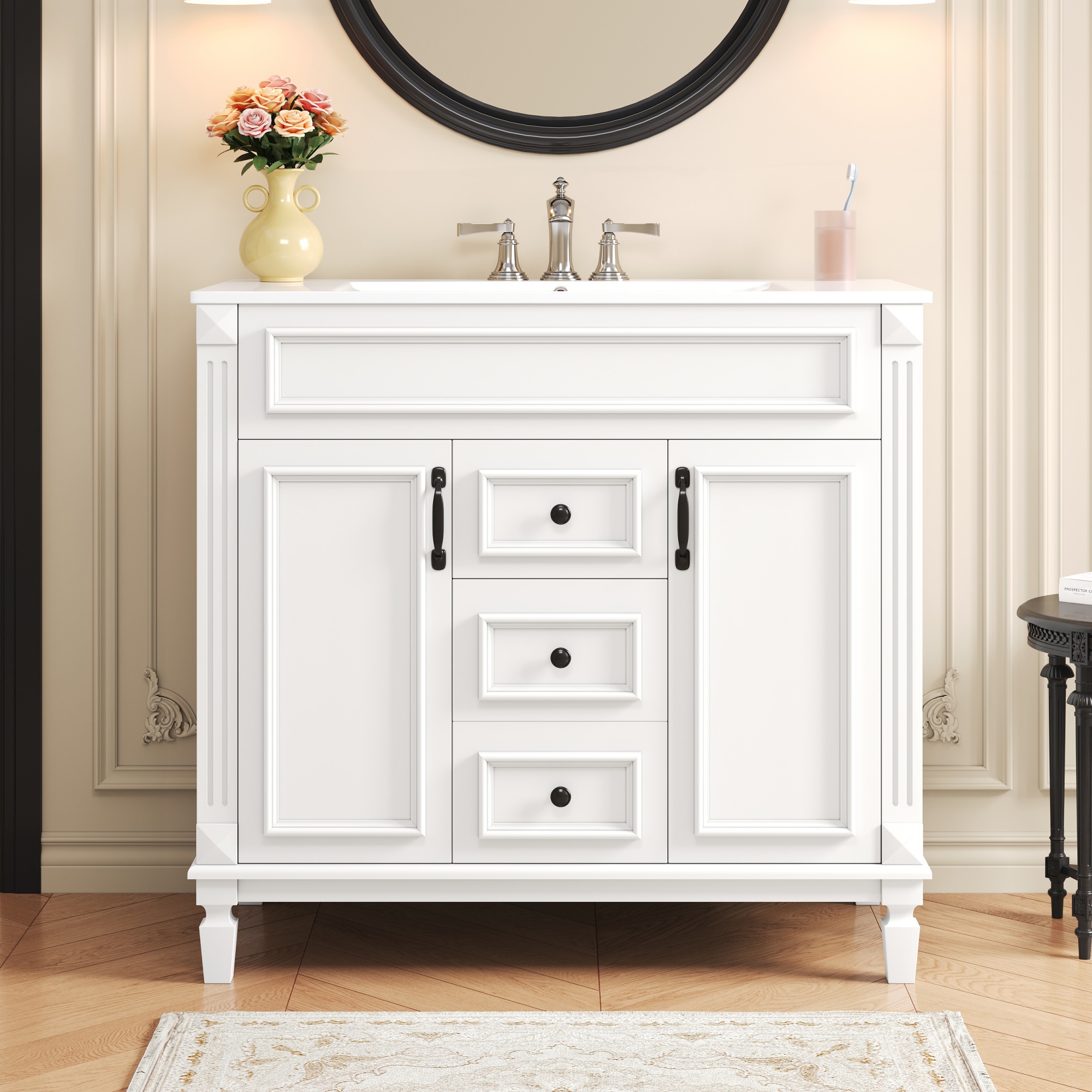 36'' Bathroom Vanity with Top Sink, Modern Bathroom Storage Cabinet with 2 Soft Closing Doors, Single Sink Bathroom Vanity