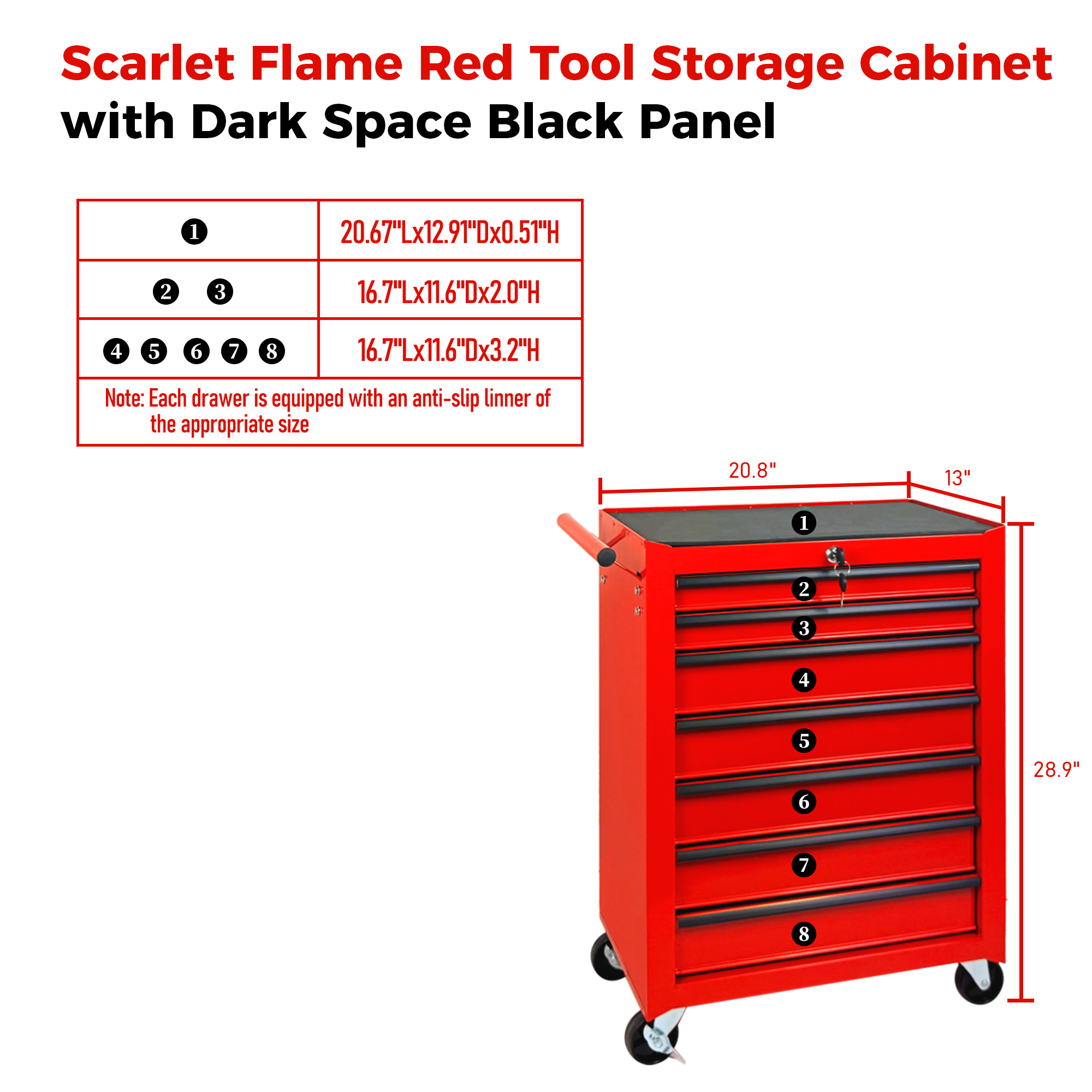 Rolling Metal Tool Chest with 7 Drawers, 20" 7-Drawer Tool Chest Cabinet with Ball Bearing Drawer Slides, Steel Tool Storage Box Organizer  -RED — foto 4