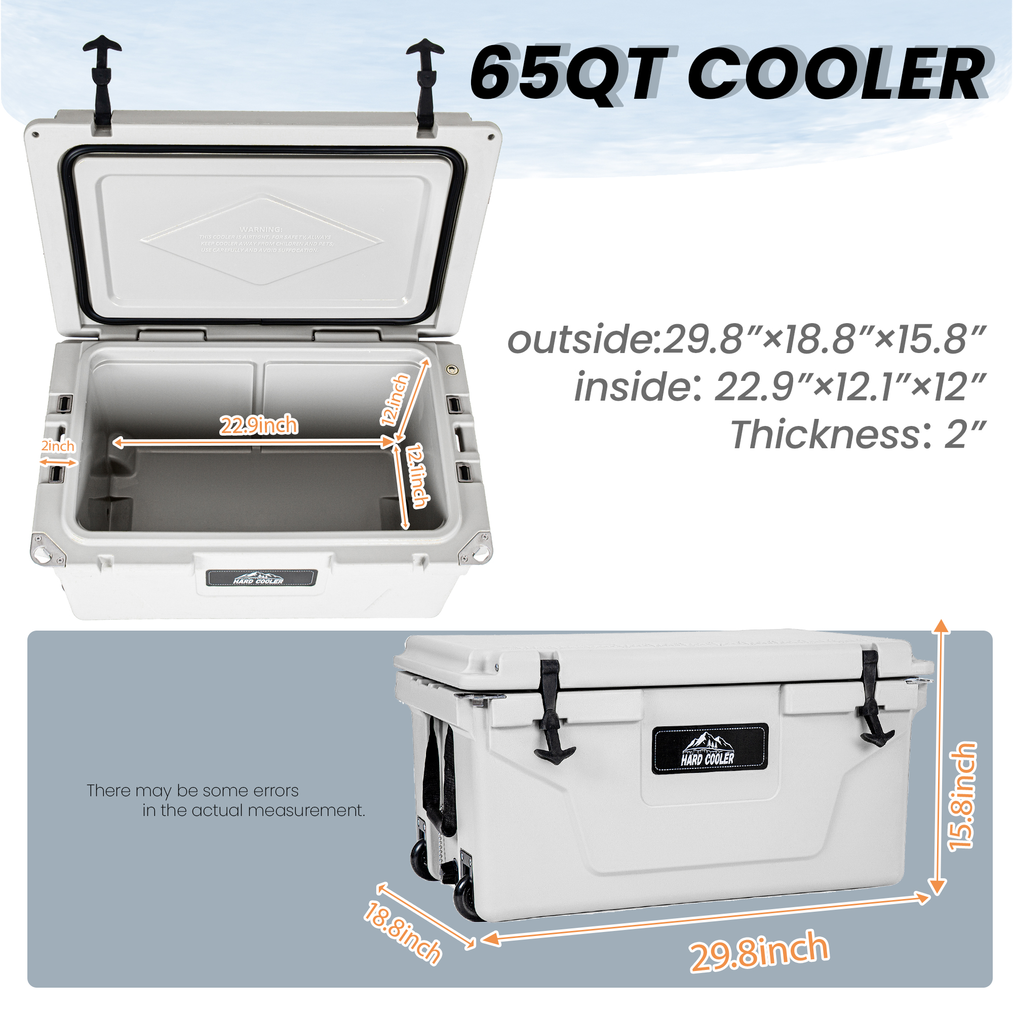 White outdoor Camping Picnic Fishing portable cooler 65QT Portable Insulated Cooler Box — foto 5