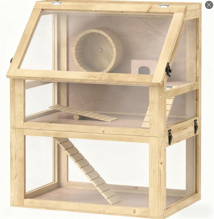 3 Tier Wooden Hamster Cage w/ Detachable Bottom, 24" x 16" x 29.5" — image 1