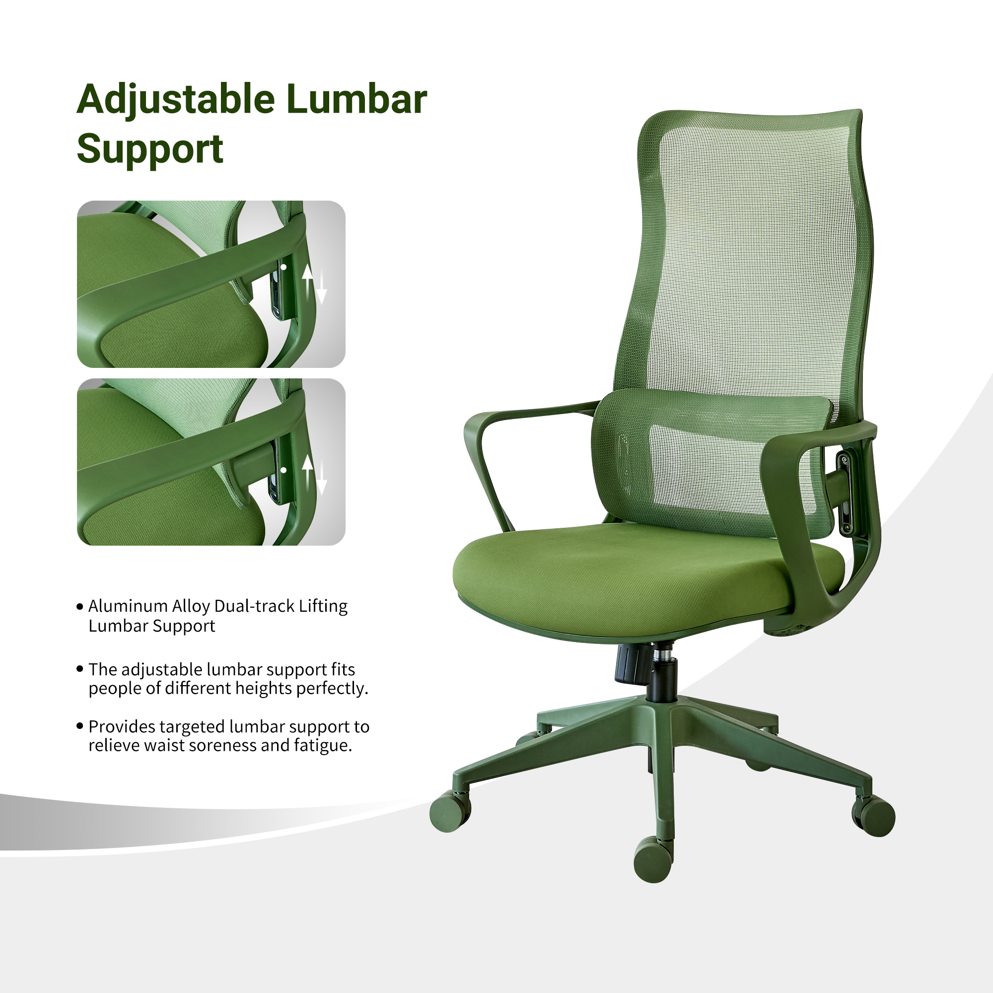 Ergonomic Colorful Office Chair 350LBS Home Office Mesh Breathable High Back, With Adjustable Lumbar Support Computer Chair, Integrated Molded Foam Seat Cushion, Fireproof (Green) — foto 8