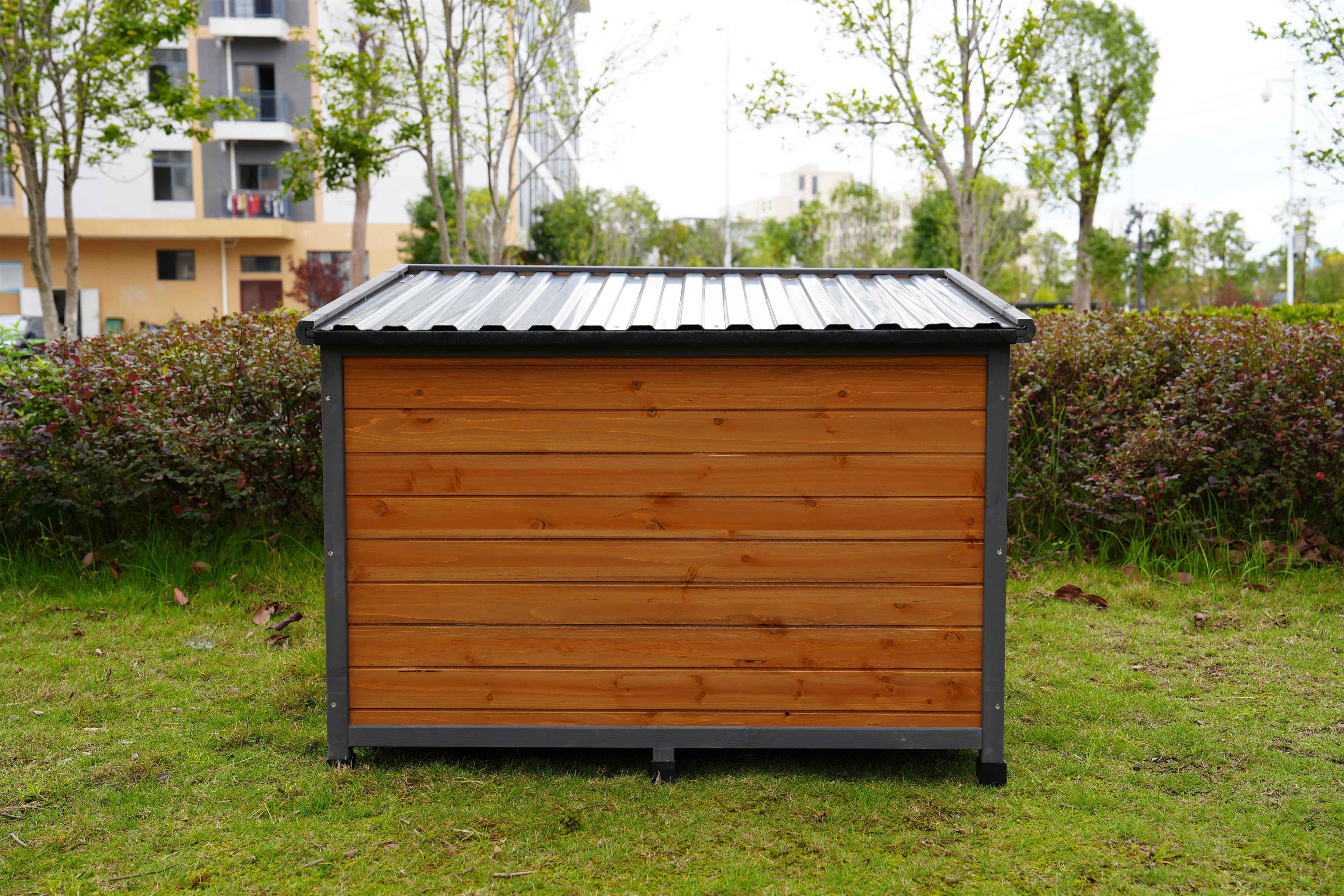 45"large solid wood dog house, waterproof PVC plastic roof, breathable wooden doors — foto 2