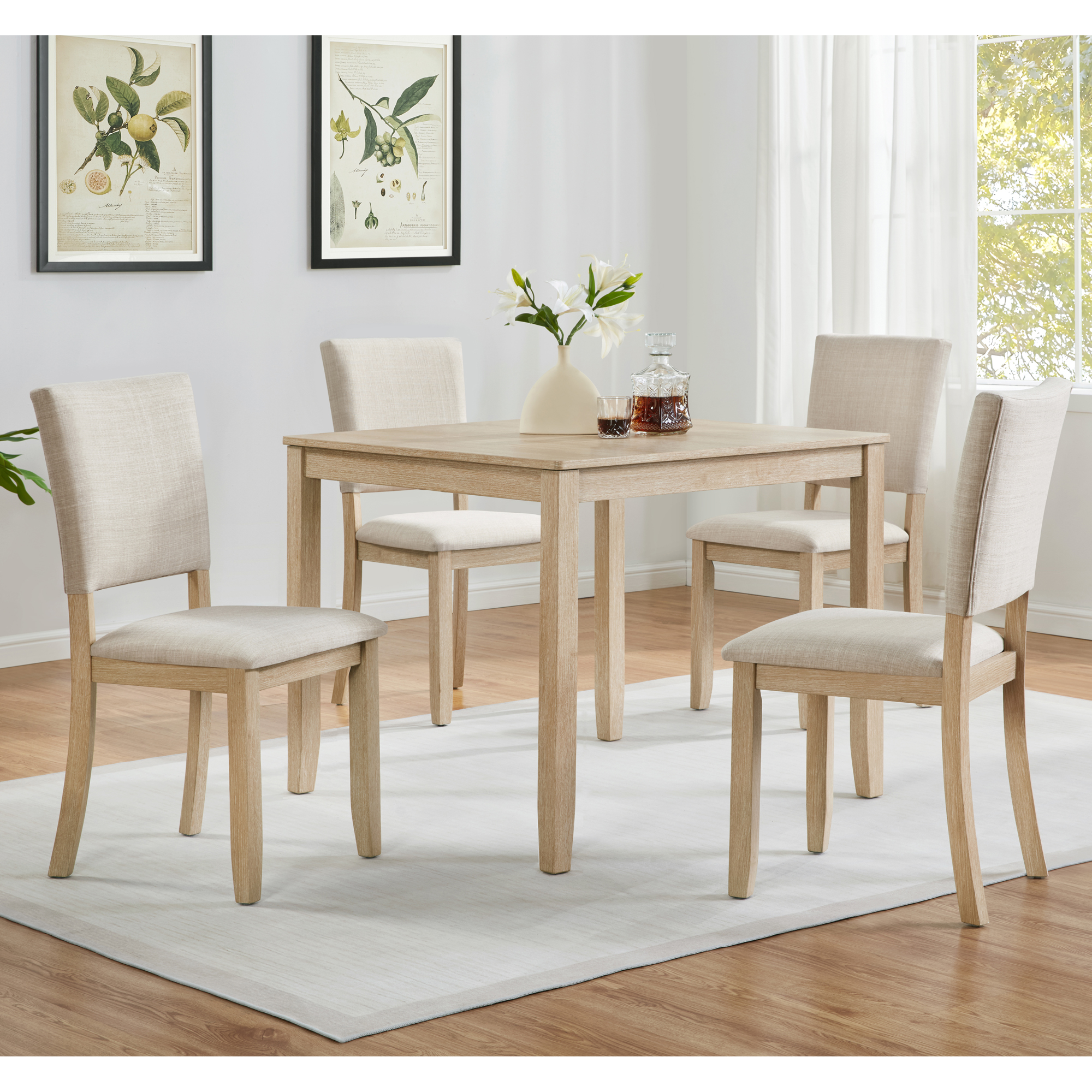 Modern 4 Person Dining Table Set with 4 Chairs, Dining Table Set for 4 People, 5-piece Wooden Dining Table Set for Living Room, Kitchen and Dining Room, Light Oak + Beige — foto 5