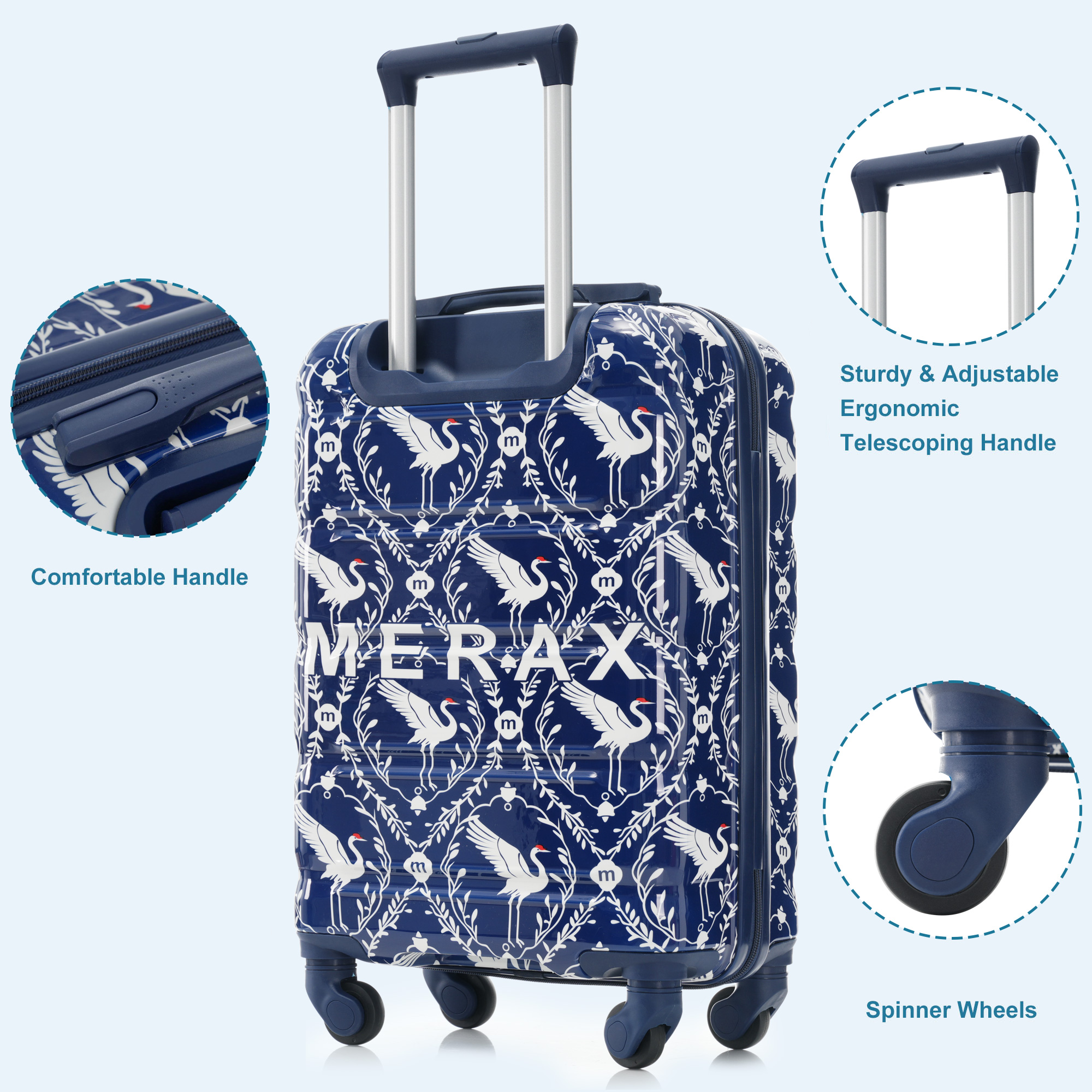 Luggage Set of 3, 20-inch with USB Port, Airline Certified Carry-on Luggage  , ABS+PC Hard Shell Luggage with Spinner Wheels,Indigo Swan — foto 8