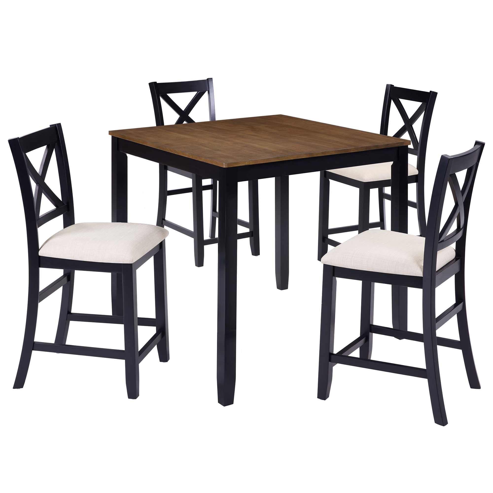 5-Piece Counter Height Dining Table Set with 4 Chairs, Classic Wooden Dining Table Set for 4, Timeless Farmhouse 4-Person Dining Table Set for Small Place, Kitchen, Dining Room, Black & Oak two tone — foto 7