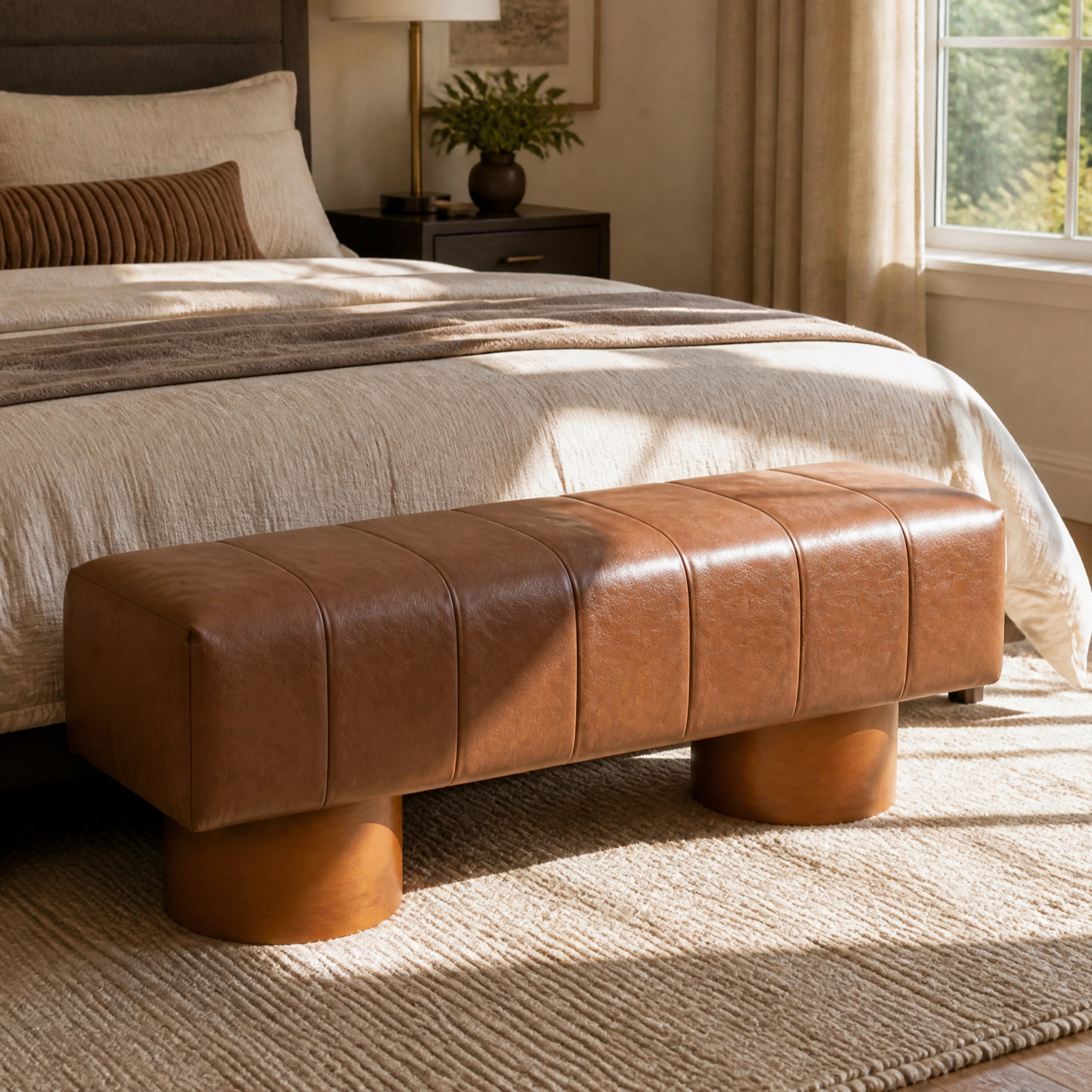 Brown PU Upholstered Dining Bench, picture 3 of 4