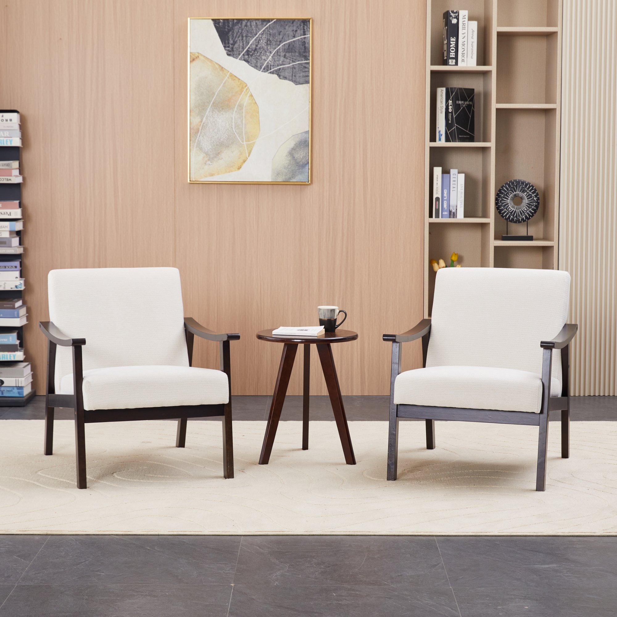 Medieval-inspired modern armchair with high back (Ancient White) upholstered chair, solid wood legs, leisure reading chair suitable for living room or bedroom. — foto 2