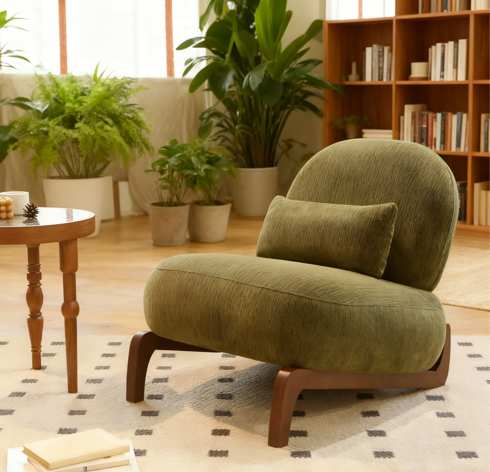 Cute Accent Chair with Solid Wood Legs, Velvet Living Room Chair with Soft Cushion, Cozy Bedroom Chair, Comfy Armless Reading Chair for Apartment, Waiting Room, Balcony (Green) — foto 4
