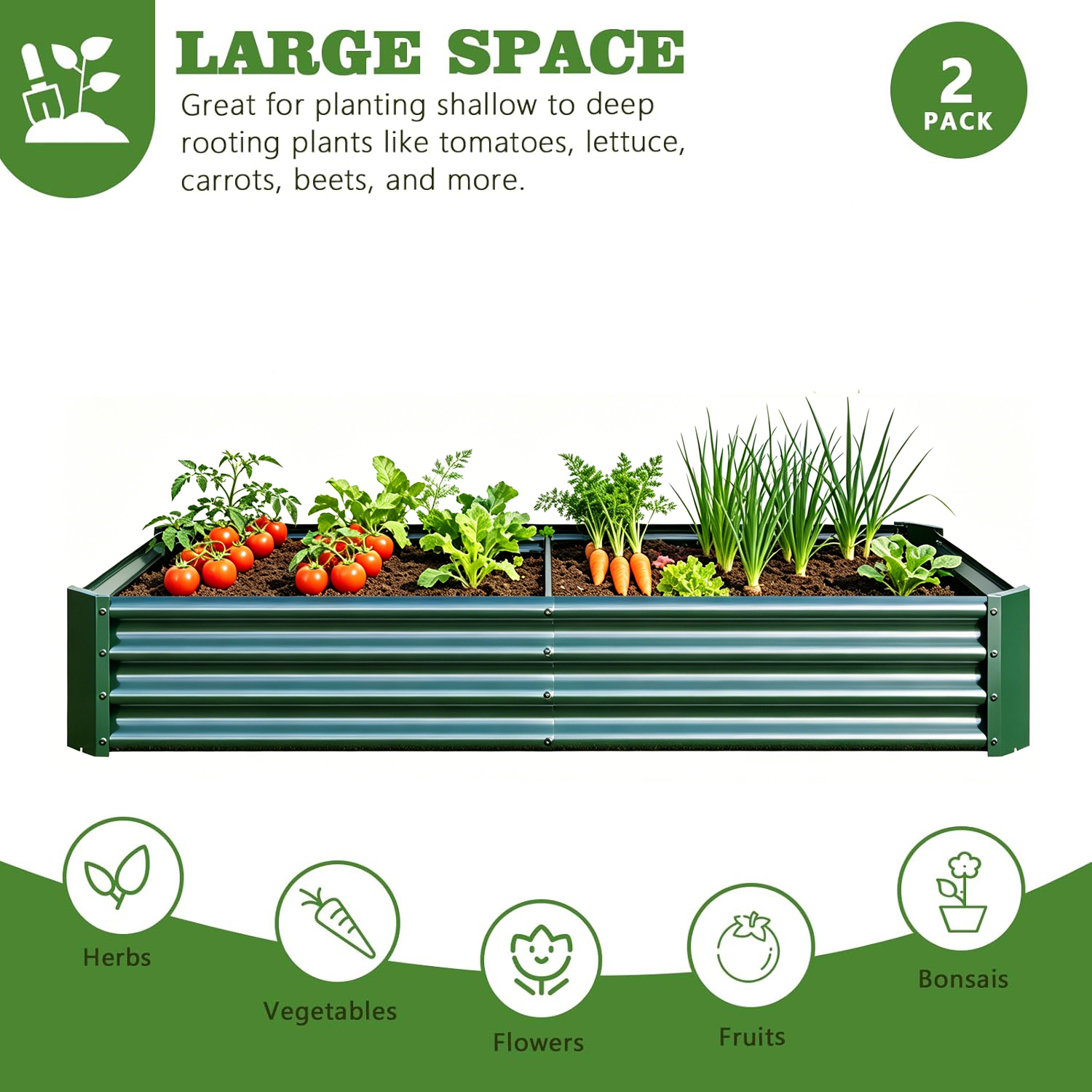 2PCS Green 6×3×1ft Metal Raised Rectangle Garden Planter Beds — foto 8