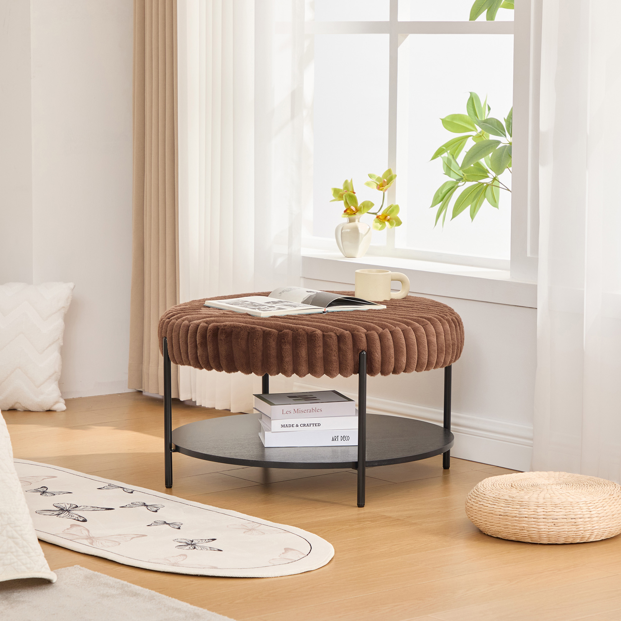 Faux Fur Round Ottoman