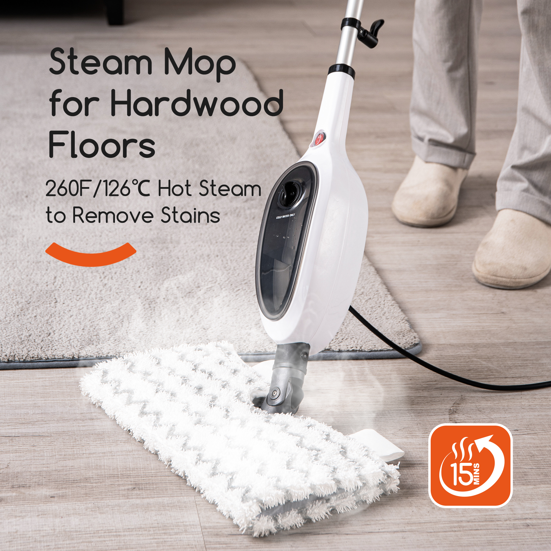 Steam Mops for Floor Cleaning, Unique Double-Sided Flip Design, 15 Seconds Fast Heating 10-in-1 Steam Cleaner for Kitchen, Living Room Wood Floor Tile Cleaning — foto 3