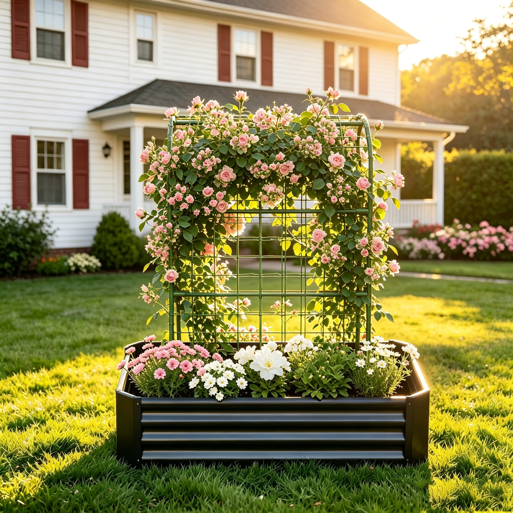 2-in-1 Raised Garden Bed with Trellis - 59" Tall Arch Planter Box for Climbing Plants, Outdoor Galvanized Metal Gardening Bed for Vegetables, Fruits, Flowers (Black, 4x2x1 Ft) — foto 2