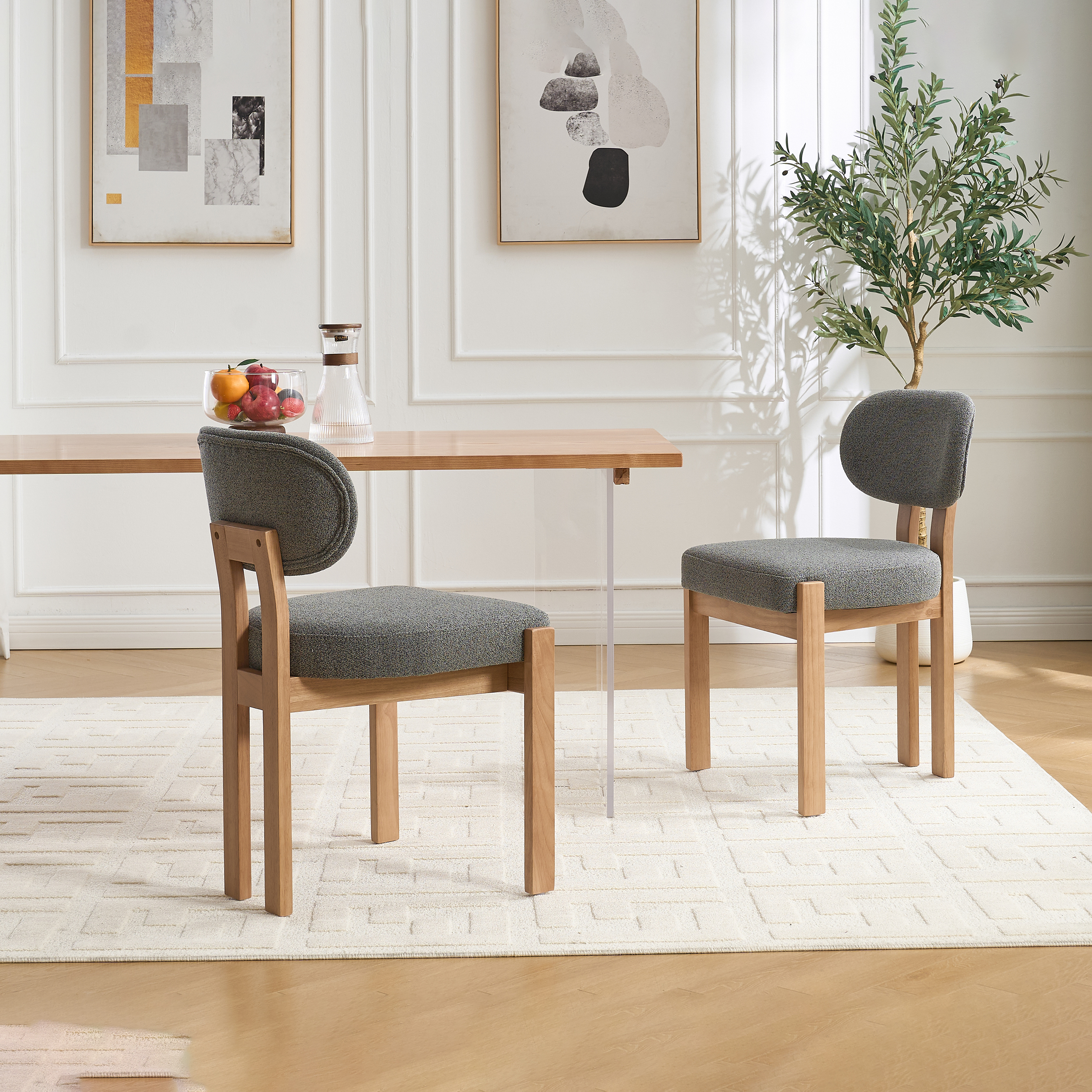 Wooden Dining Chairs Set of 2, Modern Fabric Upholstered Dining Room Chair Kitchen Chairs, Farmhouse Dinner Chair for Kitchen Dining Room 8