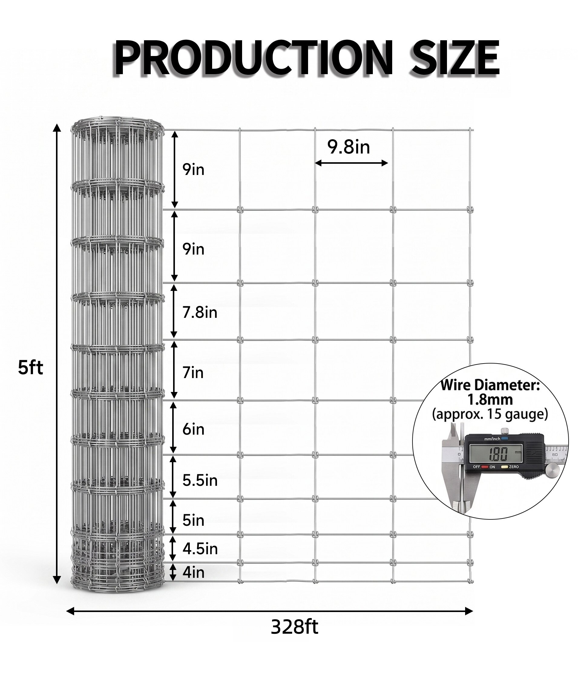 Farm Livestock Fence, 4.9*328FT Galvanised Iron Wire Farm Fence Cattle Fence Deer Fence Grassland Fence,Please Check Size Chart, Not for Small Animals