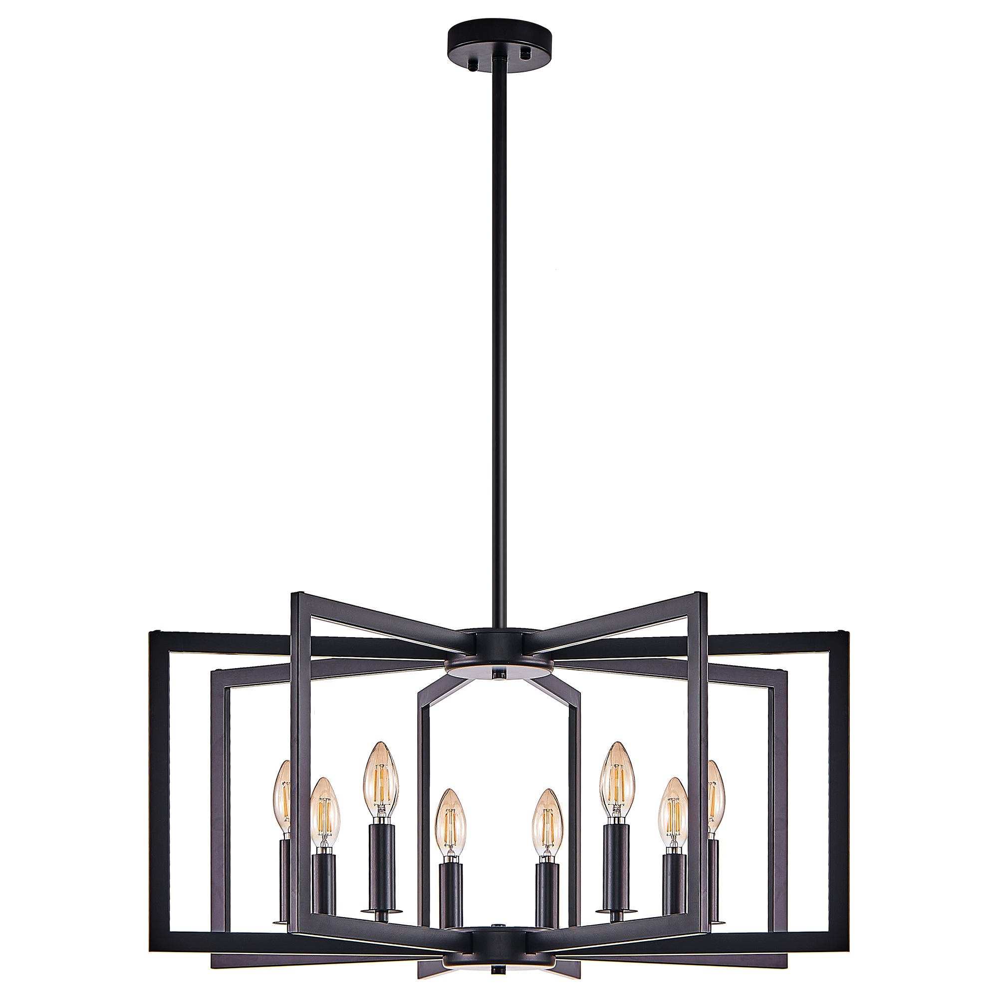 27" Modern Black Geometric 8-Light Chandelier – Industrial Metal Pendant Light Fixture for Living Room, Dining Room, or Kitchen (Bulb Not Included) — foto 8