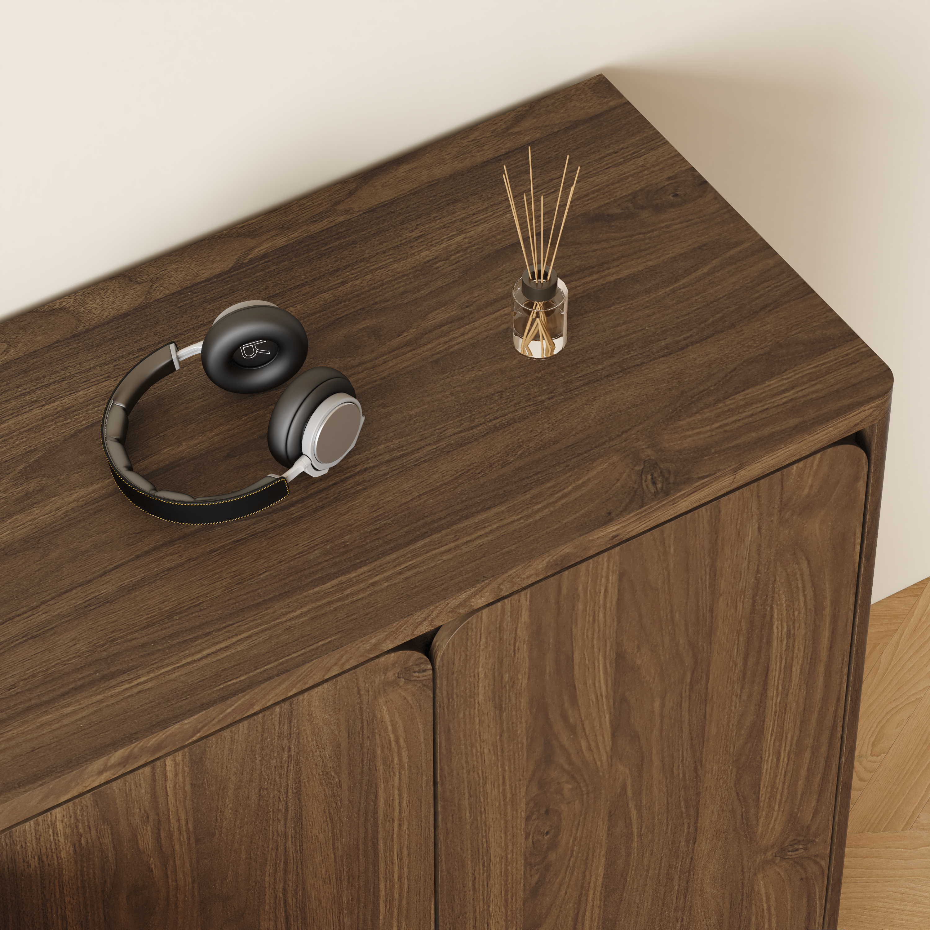 Walnut TV Stand with Storage, picture 4 of 5