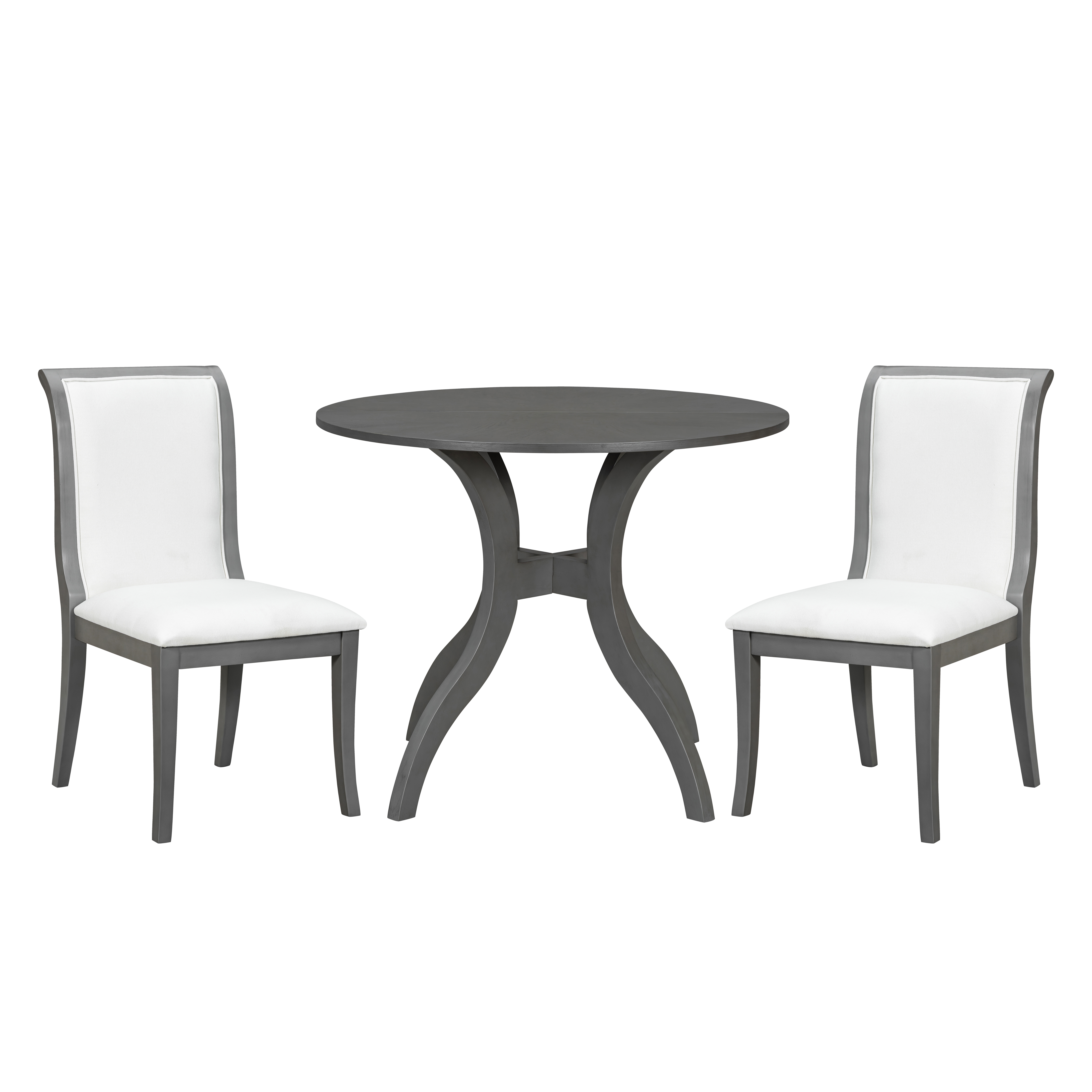 Oak Gray Dining Table Set:39.4" Round Table + 2 Chairs - Traditional Solid Wood Kitchen Set with Inlaid Tabletop, Elegant Curved Legs for Dining Room — foto 2