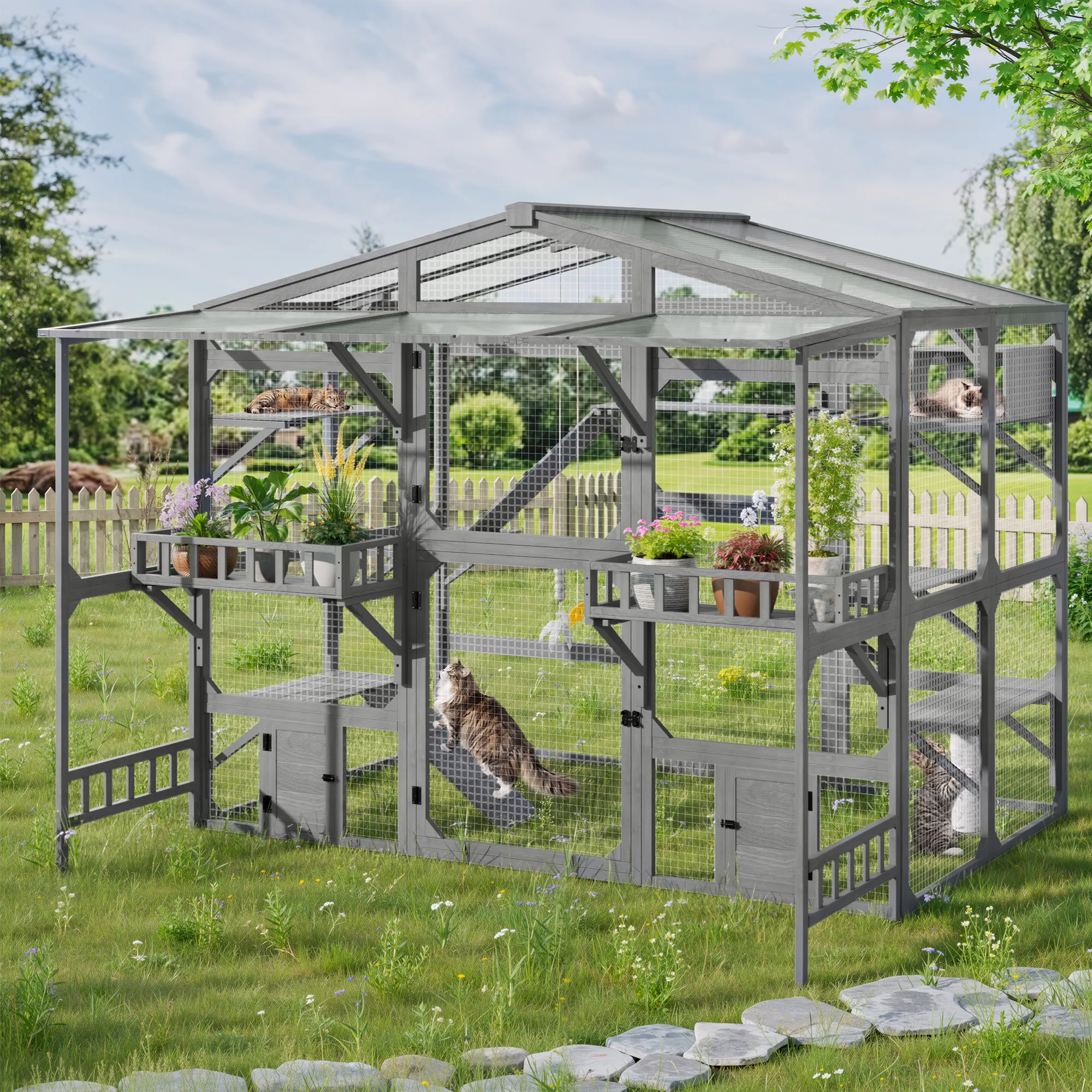 Large Outdoor Catio for 6-10 Cats, Pine