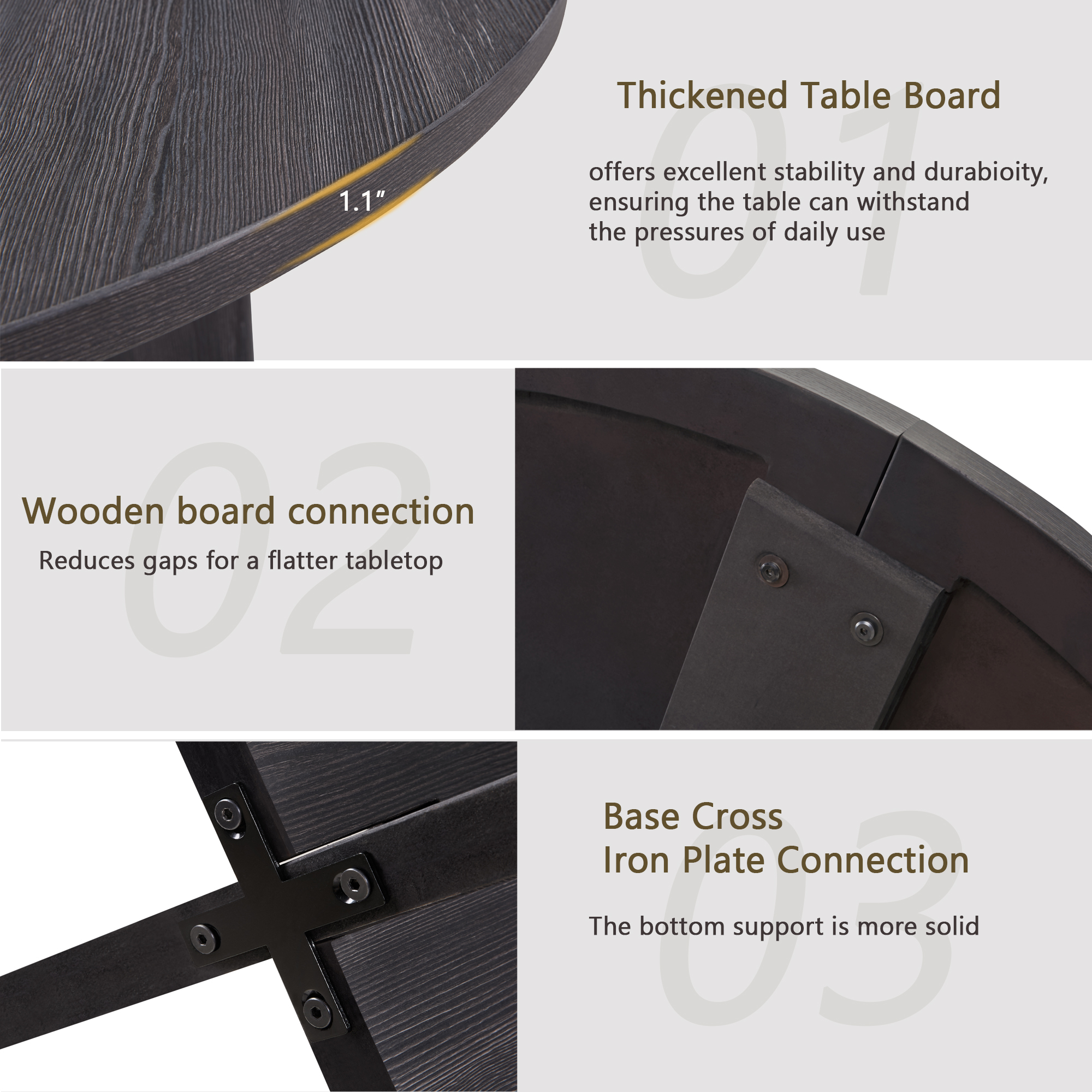 Modern Round Dining Table for 4, Farmhouse 47.3 inch Round Dining Table for Kitchen, Dining Room, Living Room, Antique Black 2