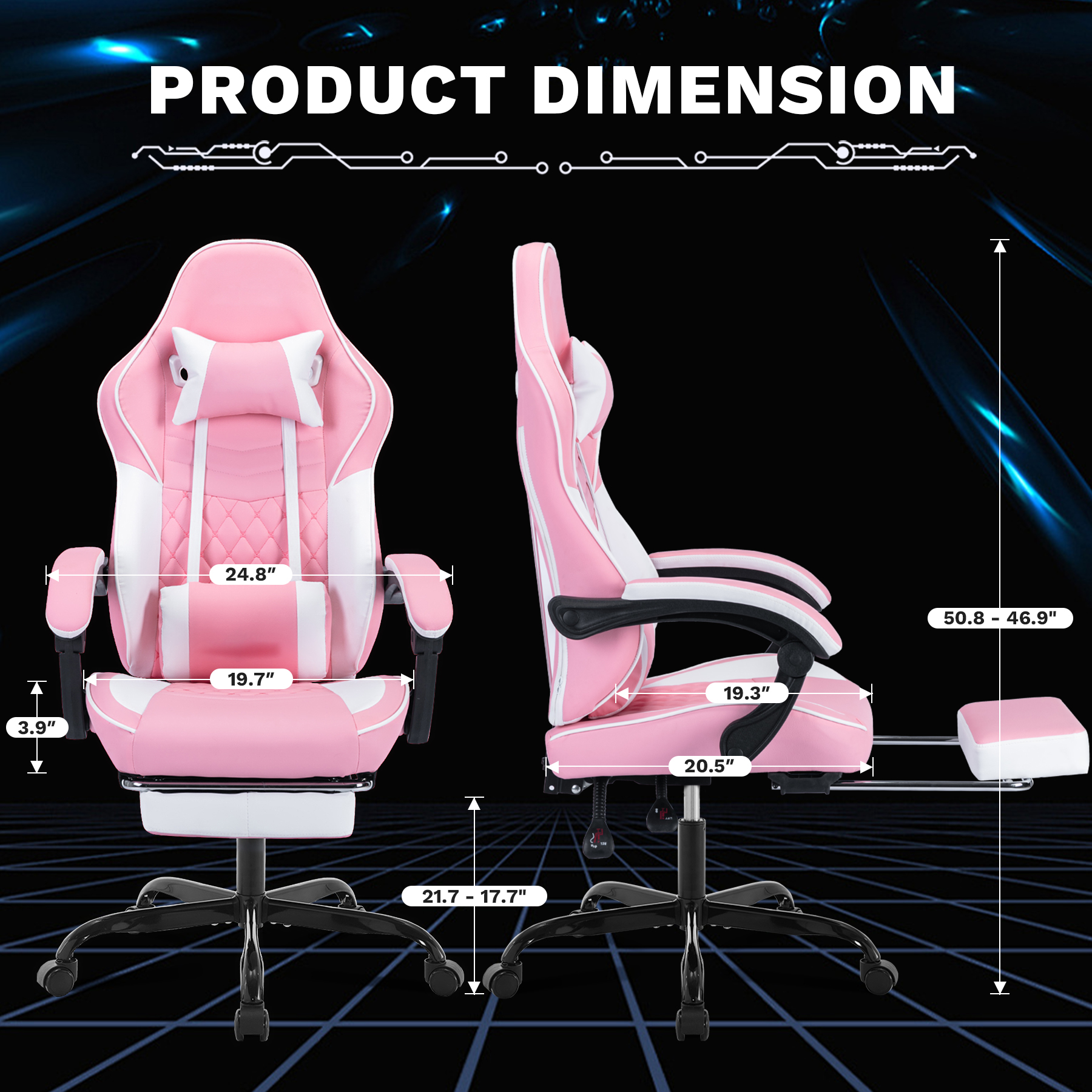 Ergonomic Video Gamer Chairs,Computer Gaming Chairs with Massage Lumbar Support and footrest,Racing Style Computer Chair Adjustable Headrest for Adults,Pink White — foto 5