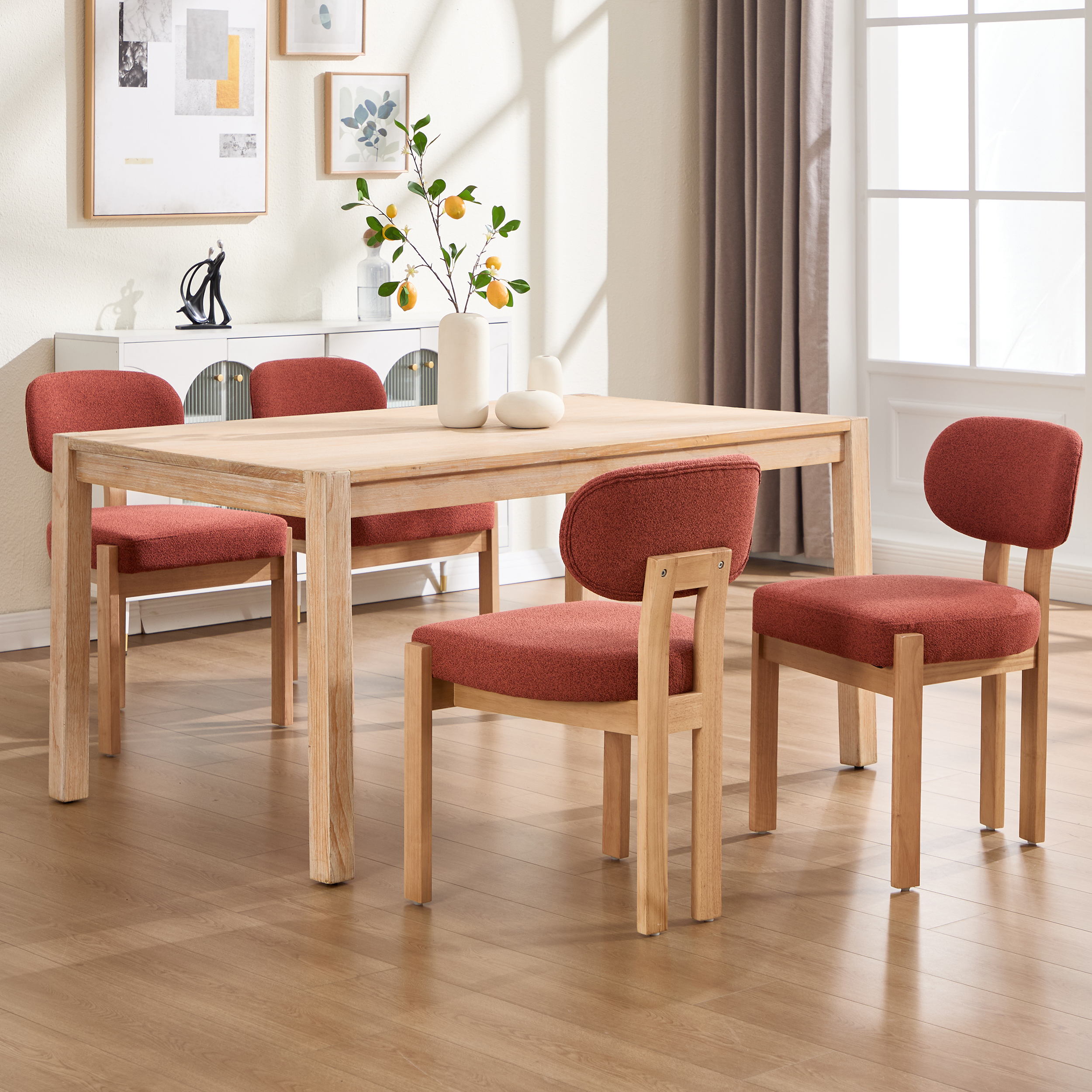 Wooden Dining Chairs Set of 2, Modern Fabric Upholstered Dining Room Chair Kitchen Chairs, Farmhouse Dinner Chair for Kitchen Dining Room 8