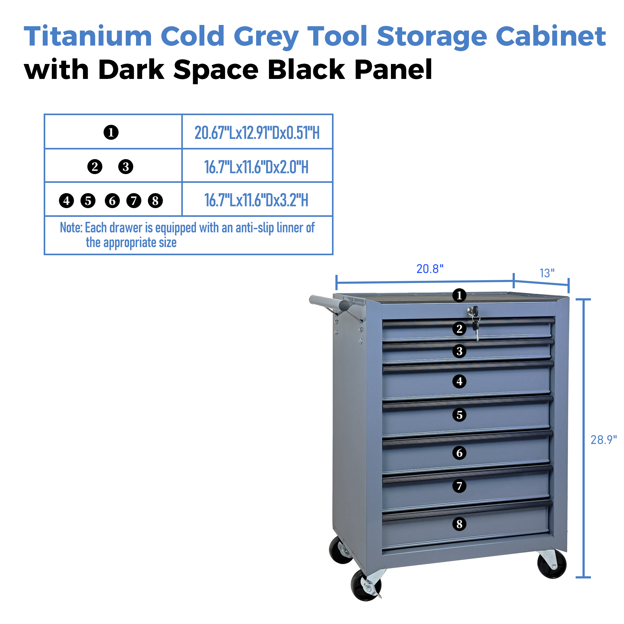 Rolling Metal Tool Chest with 7 Drawers, 20" 7-Drawer Tool Chest Cabinet with Ball Bearing Drawer Slides, Steel Tool Storage Box Organizer -GREY — foto 10