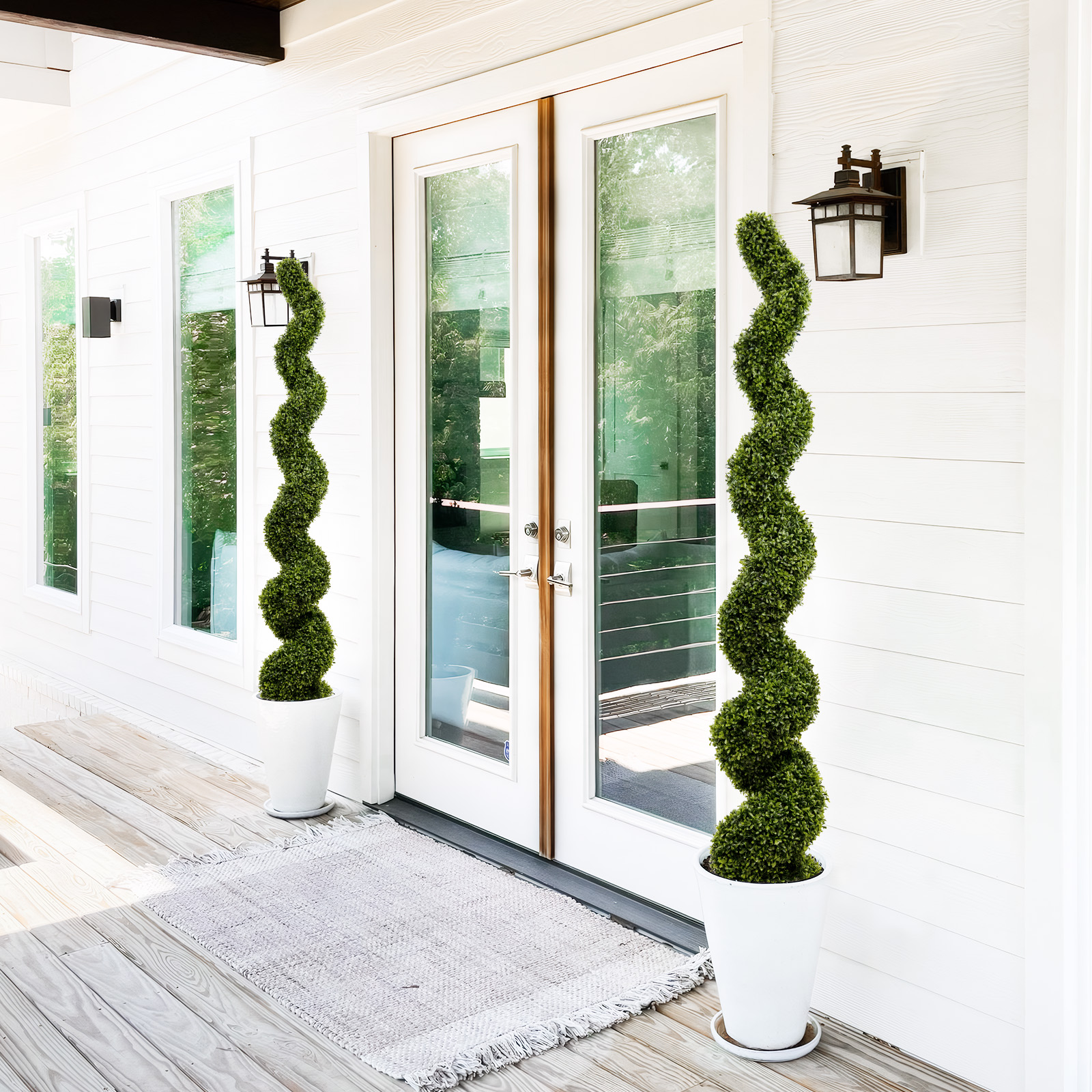 6FT Spiral Topiary Trees Artificial Outdoor Faux Boxwood Plants Large Twisted Green Potted Trees for Garden Front Porch Patio Planter Decoration, 2pcs/set — foto 2