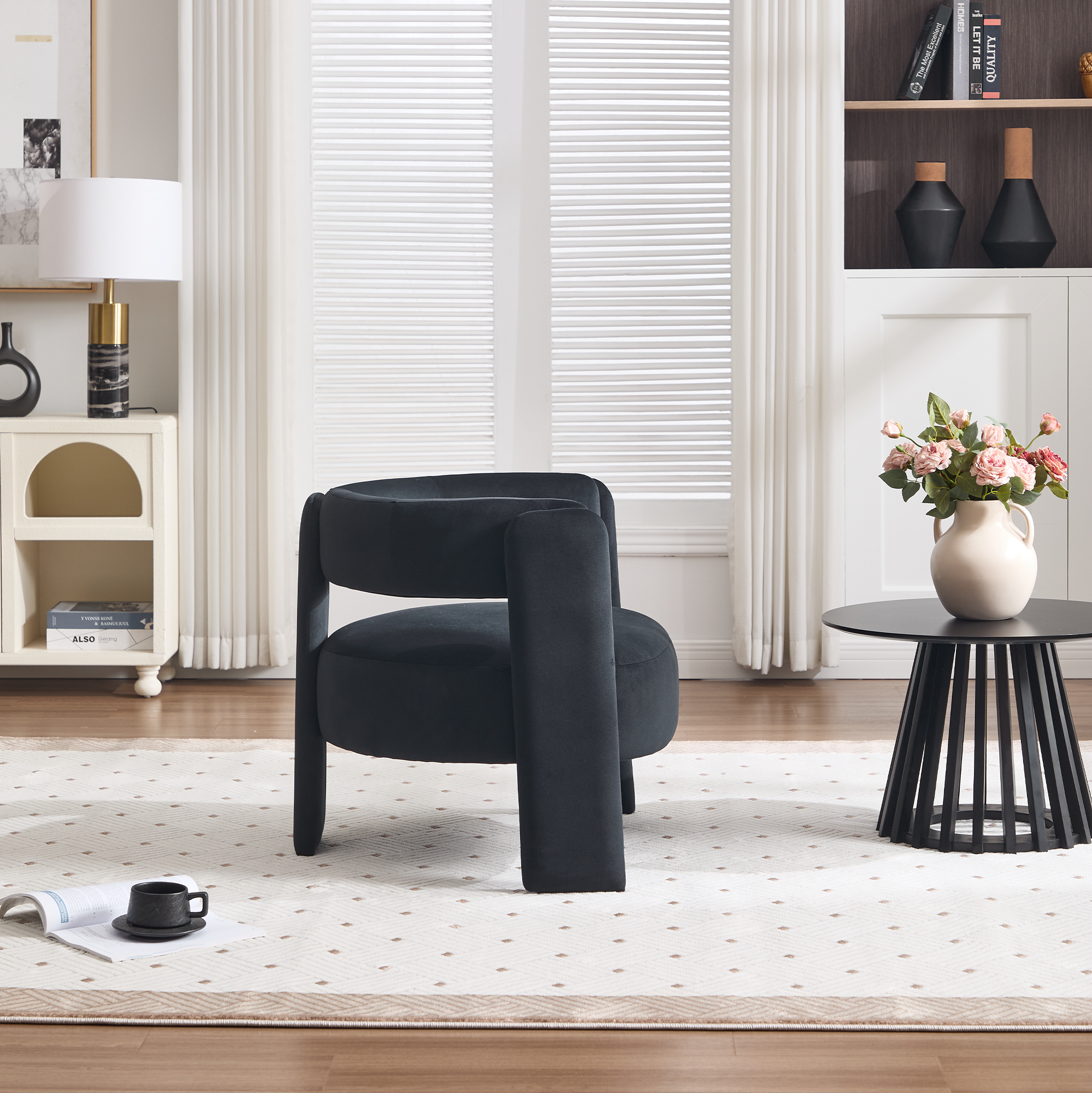 Accent Chair for Living Room, Velvet Comfy Single Sofa Chair Mid-Century Modern Armchair Wooden Legs for Bedroom Office Reading — foto 8