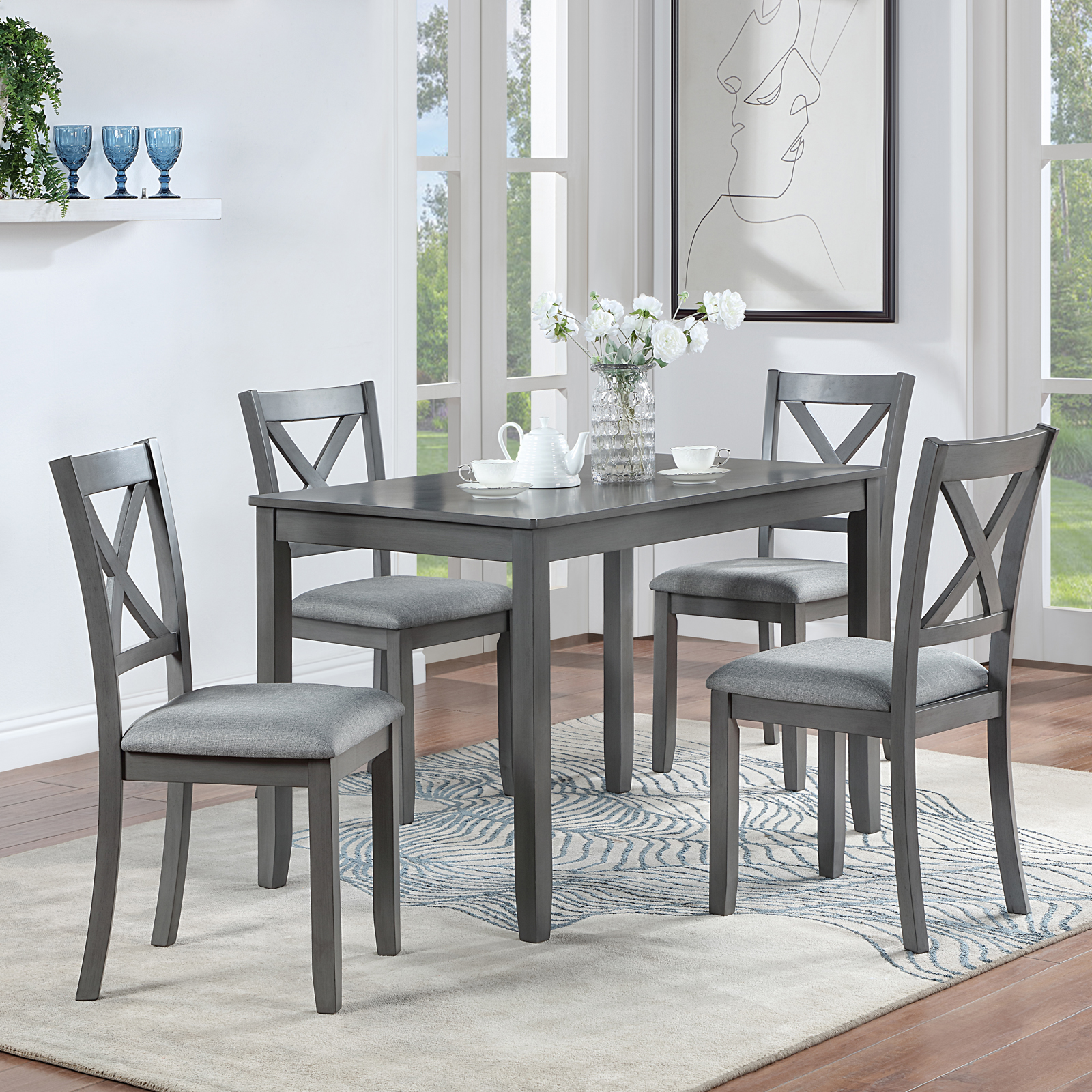 Dining Chairs Only, Wooden Dining Chairs Set of 4, Kitchen Chair with Padded Seat, Upholstered Side Chair for Dining Room, Living Room, Gray 10