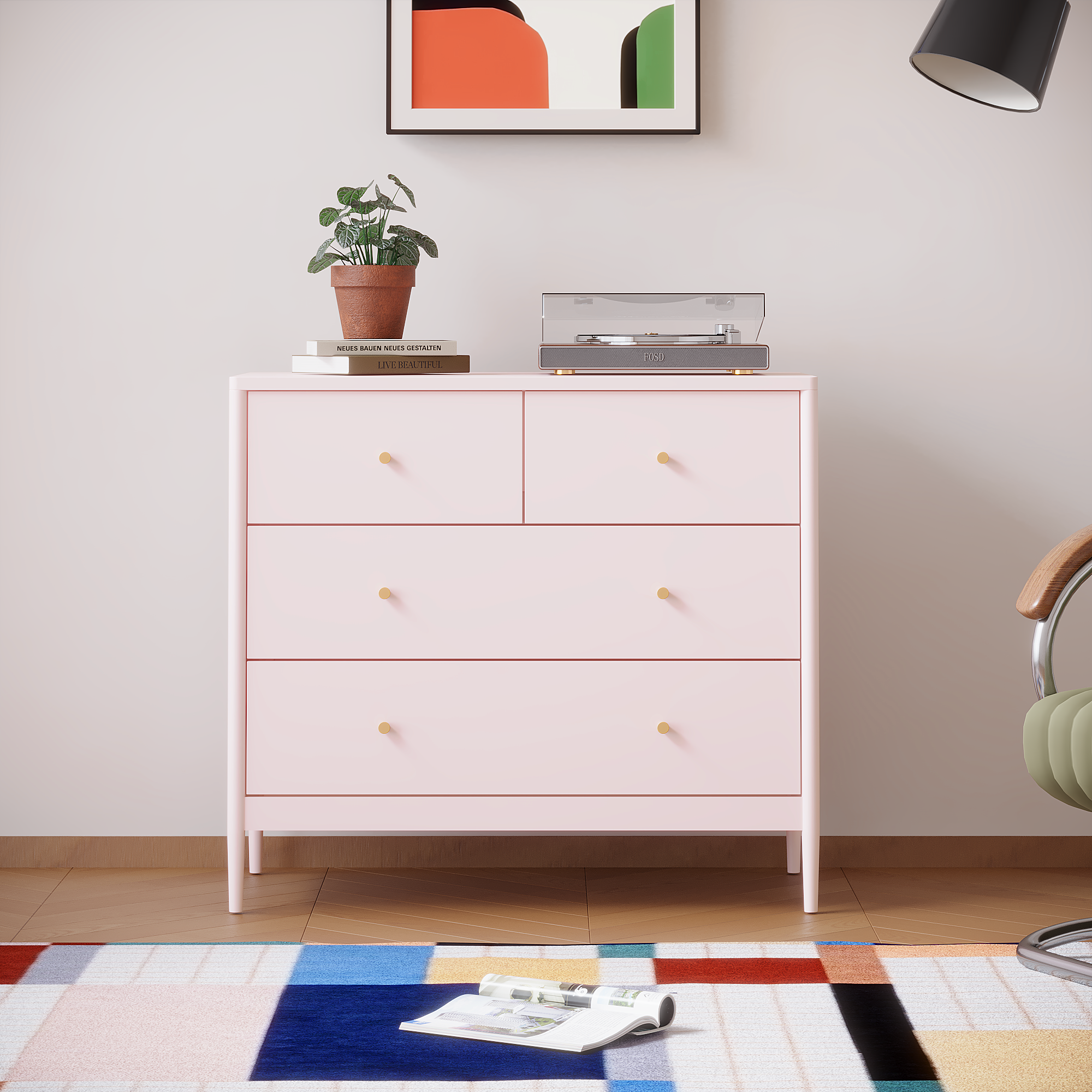 Pink 4-Drawer Kids Dresser — Wooden Storage Cabinet for Toddler — photo 4