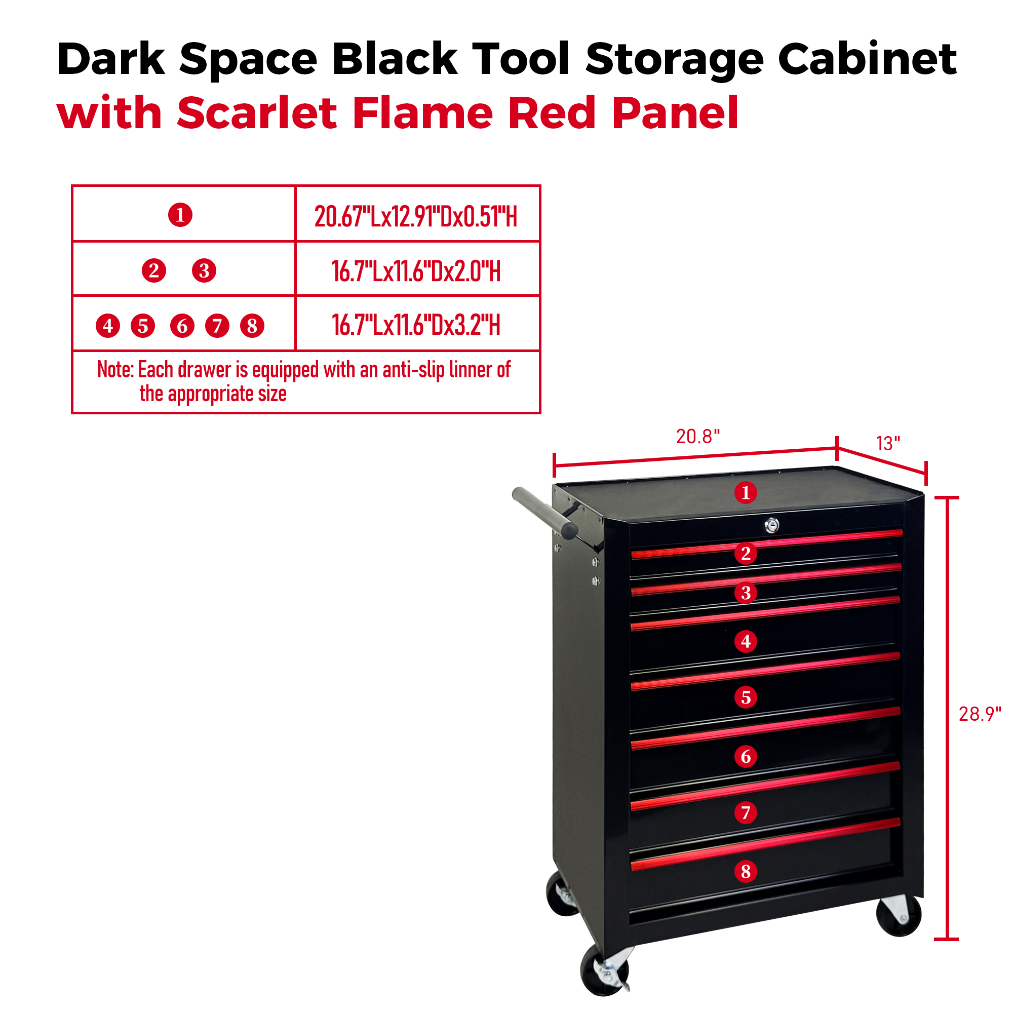 Rolling Metal Tool Chest with 7 Drawers, 20" 7-Drawer Tool Chest Cabinet with Ball Bearing Drawer Slides, Steel Tool Storage Box Organizer  -BLACK — foto 10