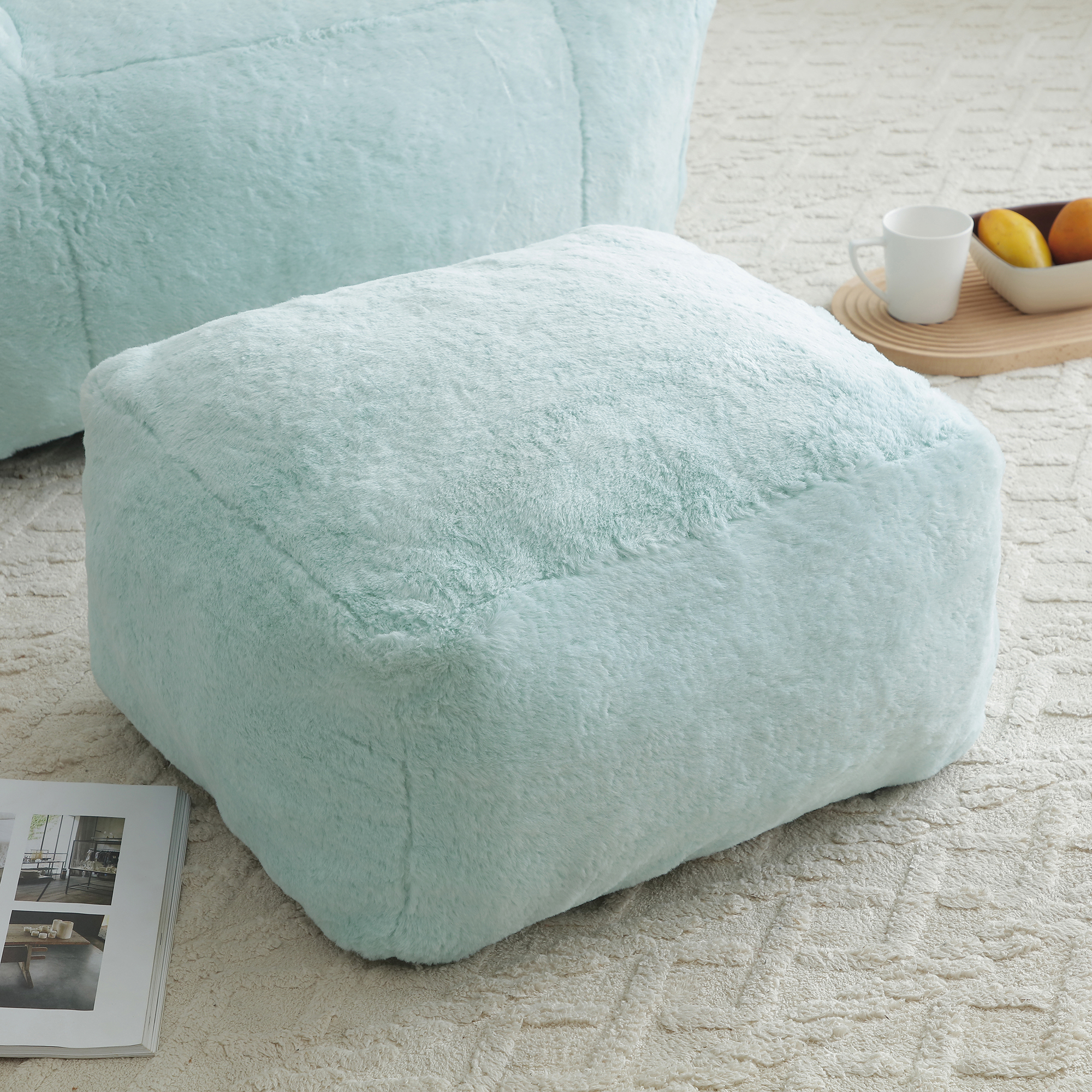 Giant Bean Bag Chair withFootstool, Oversized Bean Bag for Adults and Kids, Faux Fur Shell-Shaped Large Chair with Filler, Stuffed Big Accent Sofa, Floor Sofa for Gaming,Reading Living Room Bedroom 6