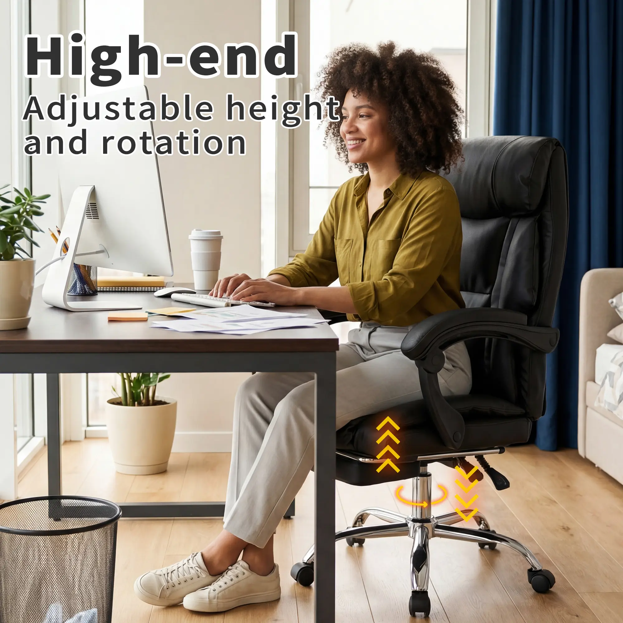 Office Chair Adjustable Height Executive Desk Chair with Foot Rest Comfortable Computer Chair High Back Reclining Gaming Chair Durable Leather Rolling Work Swiv