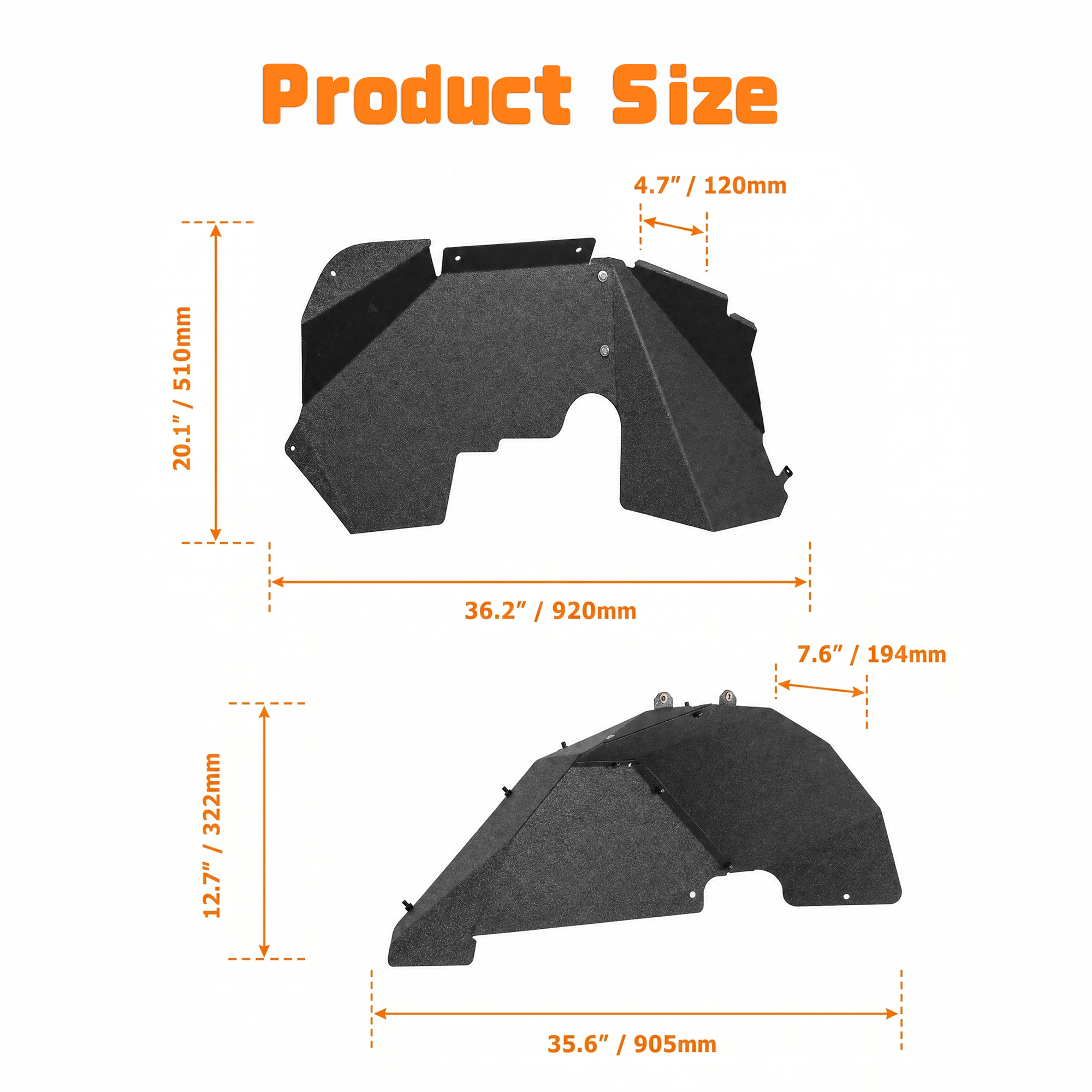4PCS Black Front & Rear Inner Fender Liners Compatible with 2007-2018 Jeep Wrangler JK & JKU Unlimited  (2/4 Doors) Steel Fenders Flares   Four-piece pack product sizes vary see details — foto 10