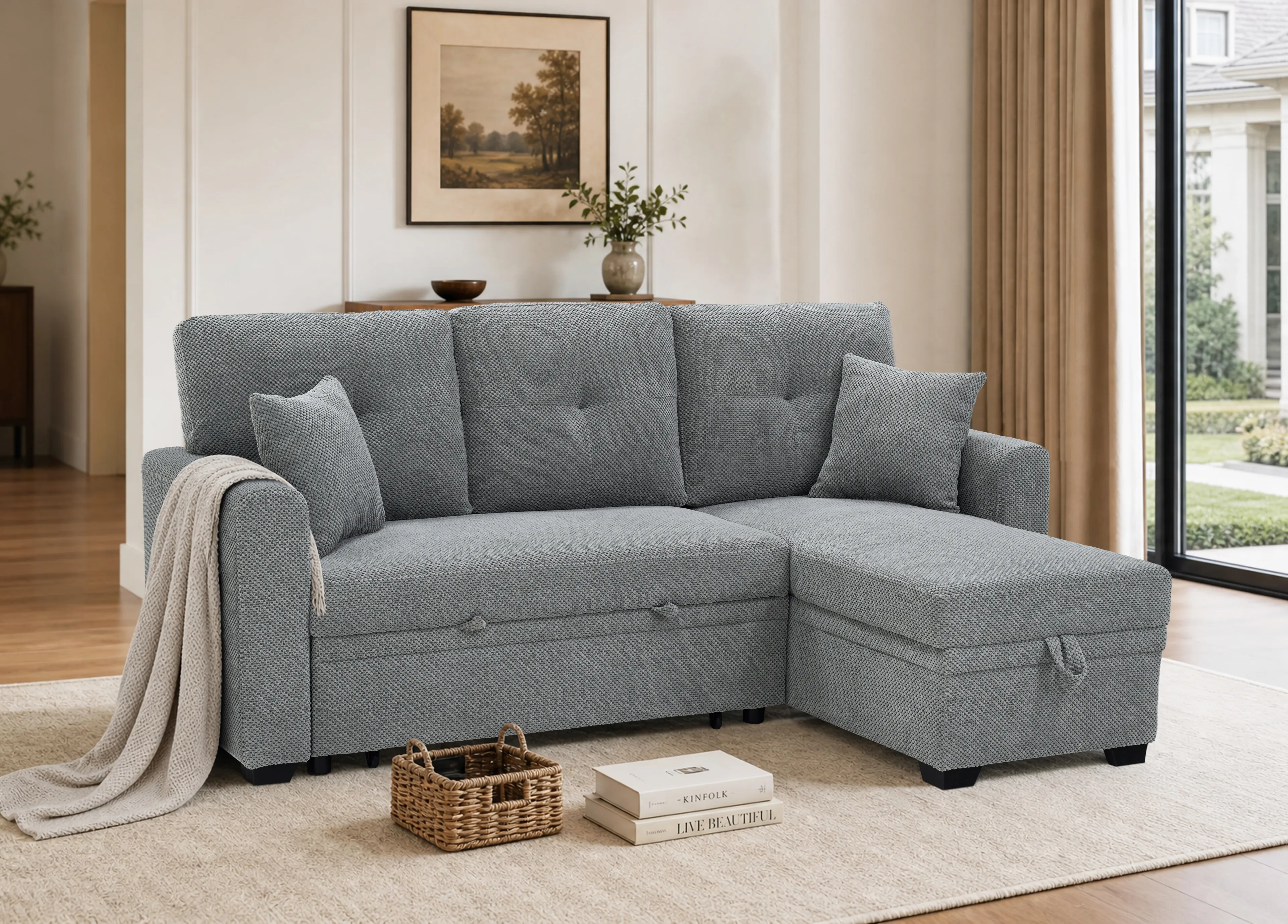 Sleeper Sofa, Sectional with Pull-Out Bed, Reversible