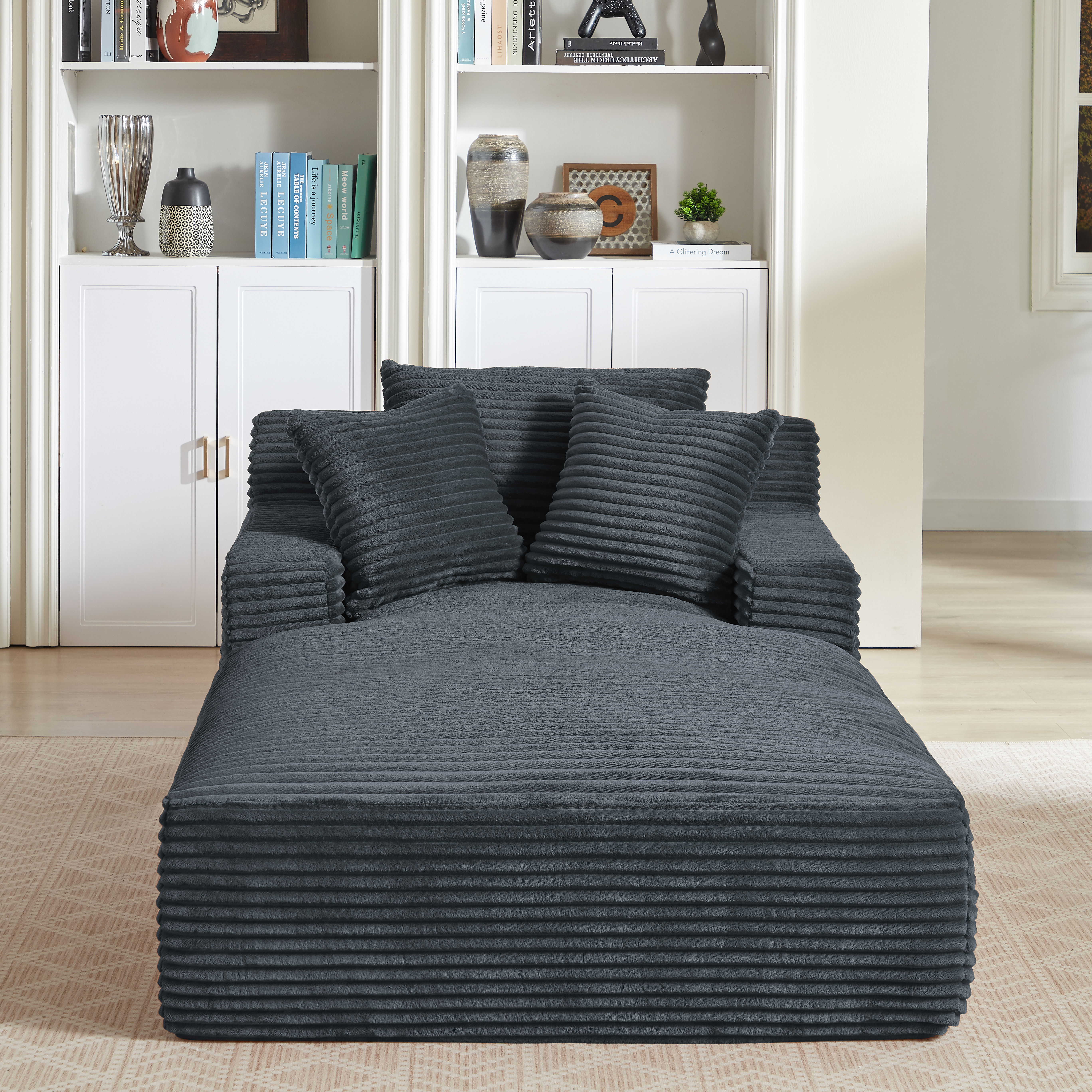 Oversized Chaise Lounge Chair Indoor, Corduroy Upholstered Modern Sofa Couch,No Assembly Required,Comfy Sleeper Sofa for Living Room,Office