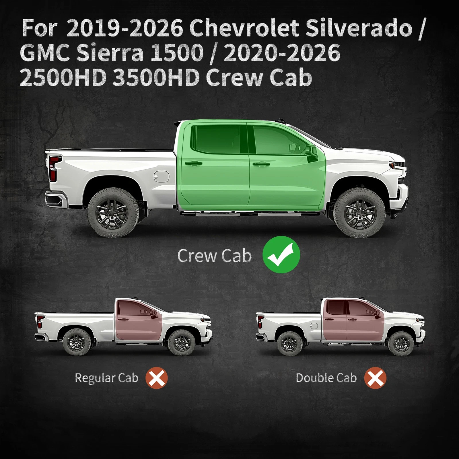 Cab Running Boards Compatible for 2019-2025 Chevy Silverado & GMC Sierra 1500/2020-2025 Chevrolet Silverado/GMC Sierra 2500 HD 3500 HD Crew Cab 2500HD/3500HD — foto 7