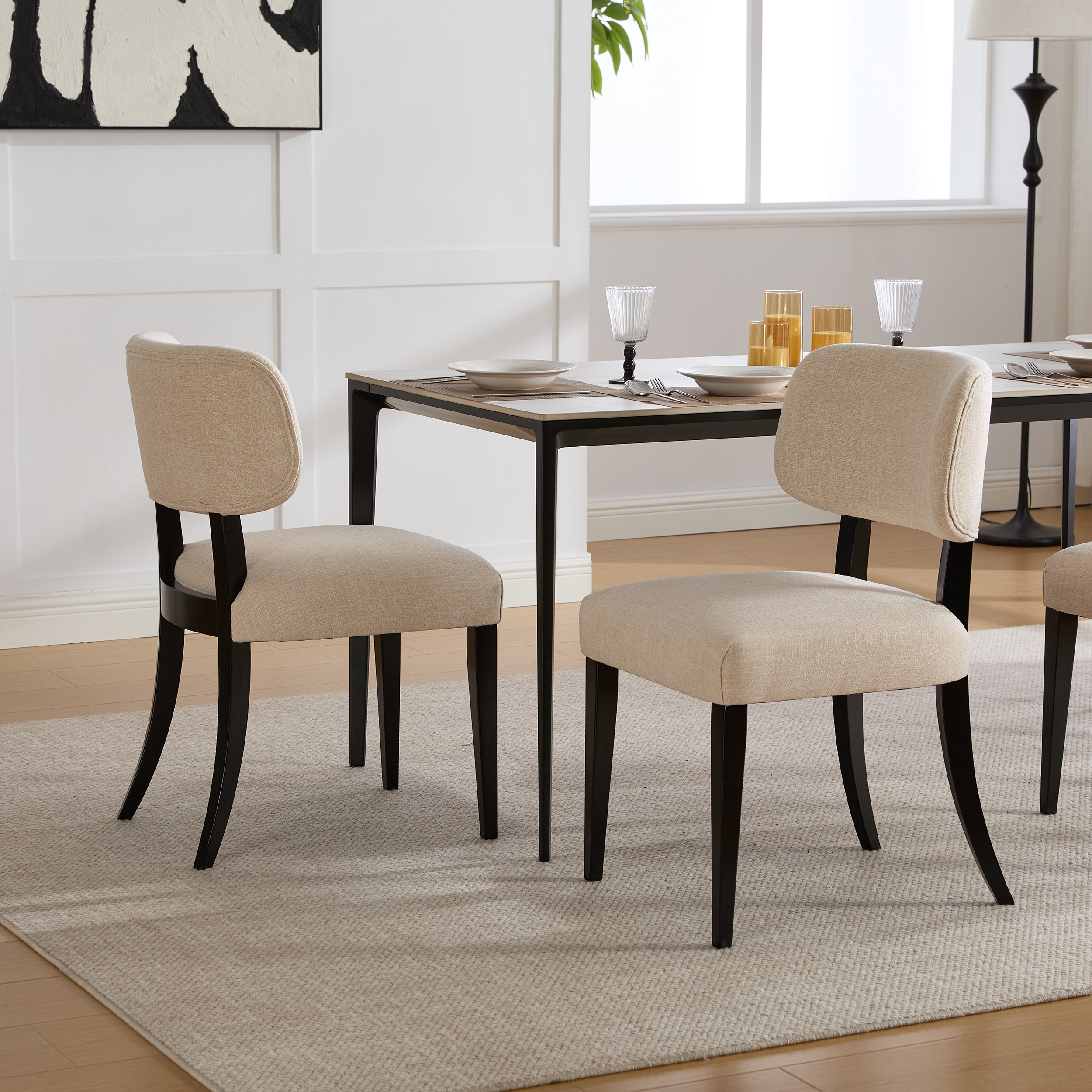 Wooden Dining Chairs Set of 2, Modern Fabric Upholstered Dining Room Chair Kitchen Chairs, Farmhouse Dinner Chair for Kitchen Dining Room 4