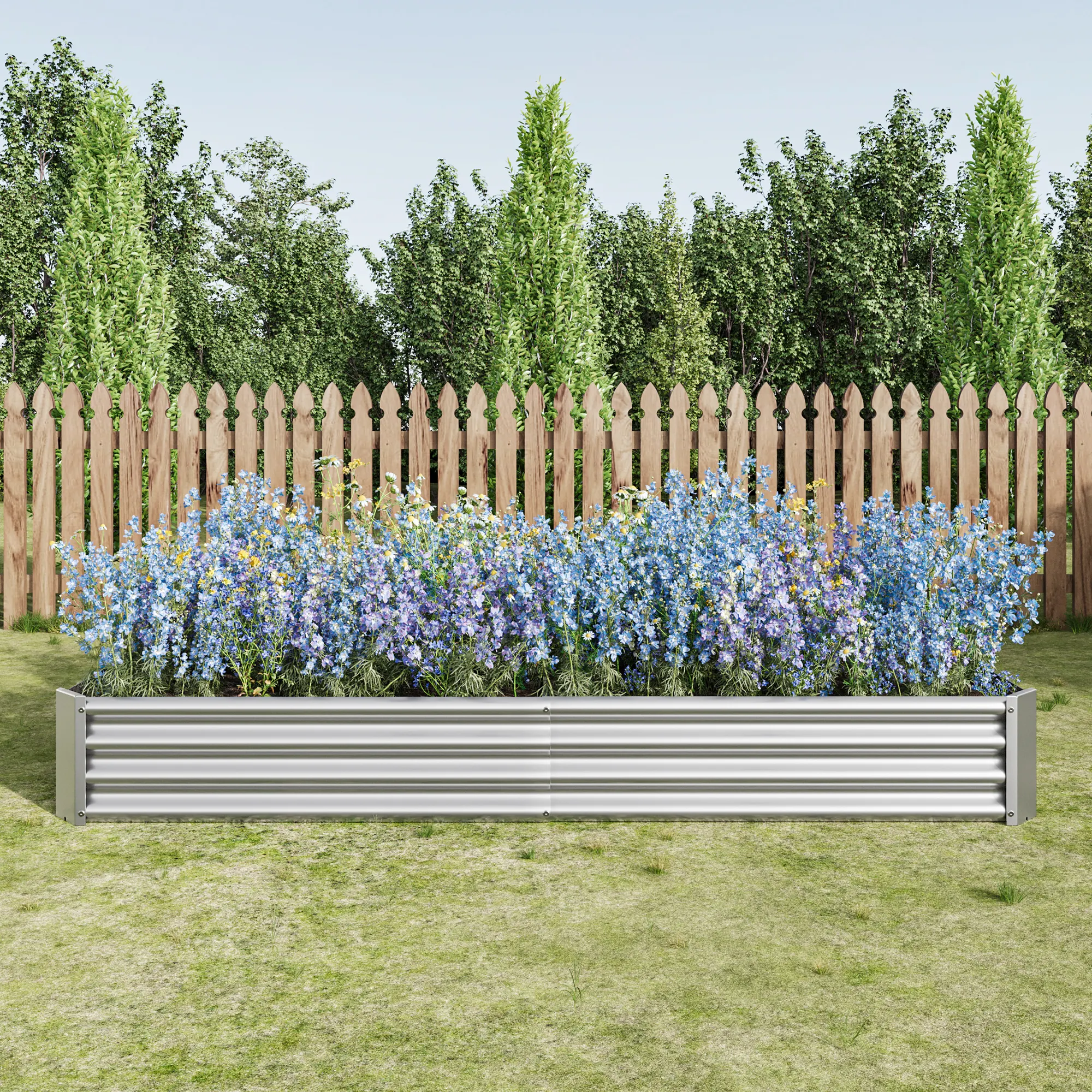 Silver 8×4×1ft Metal Raised Rectangle Garden Planter