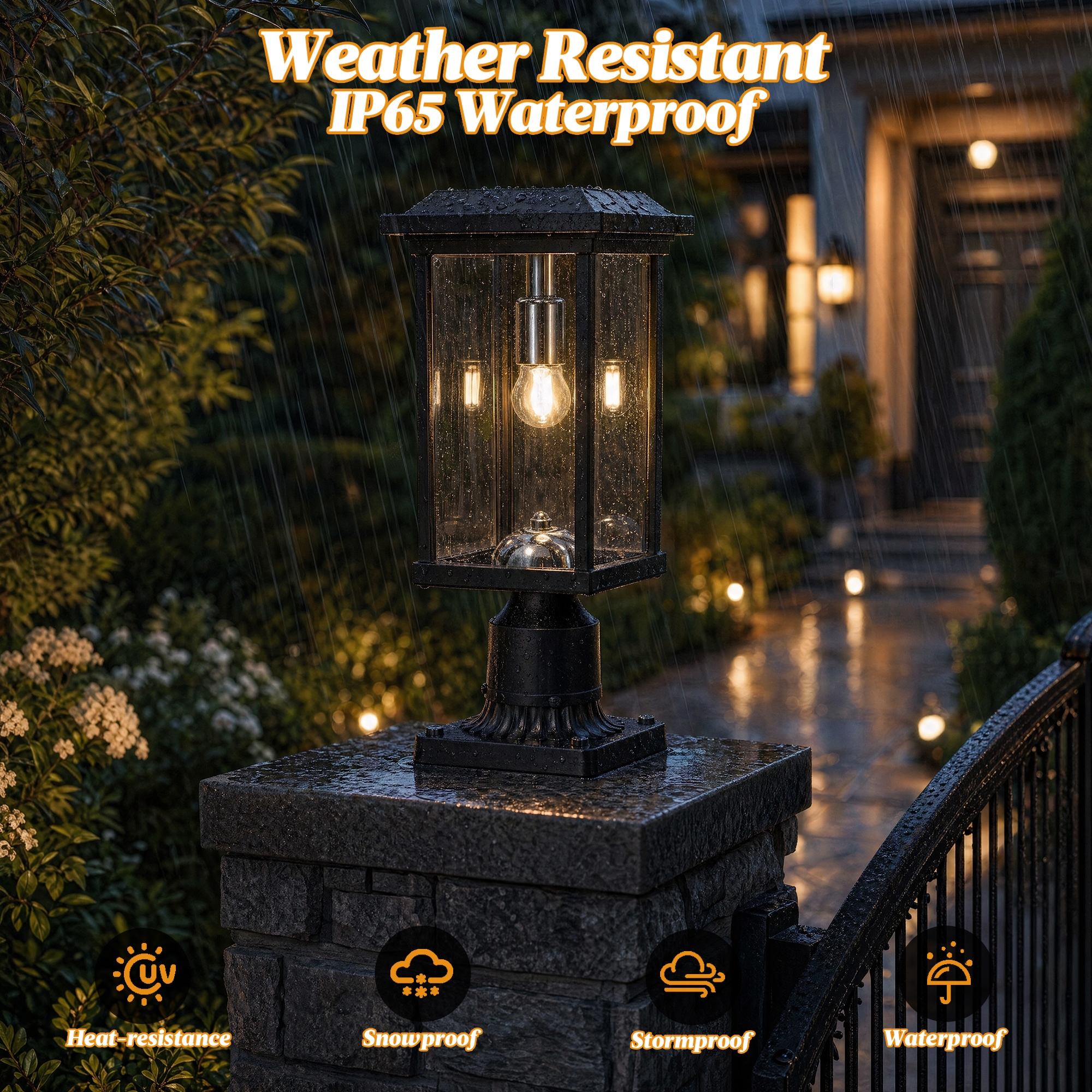 Dusk to Dawn Outdoor Post Lights with Pier Mount Base, Anti-Rust Black Pillar Lights Fixtures, Waterproof Hardwired Aluminum Exterior Pole Lamps for Garden, Patio, Pathway