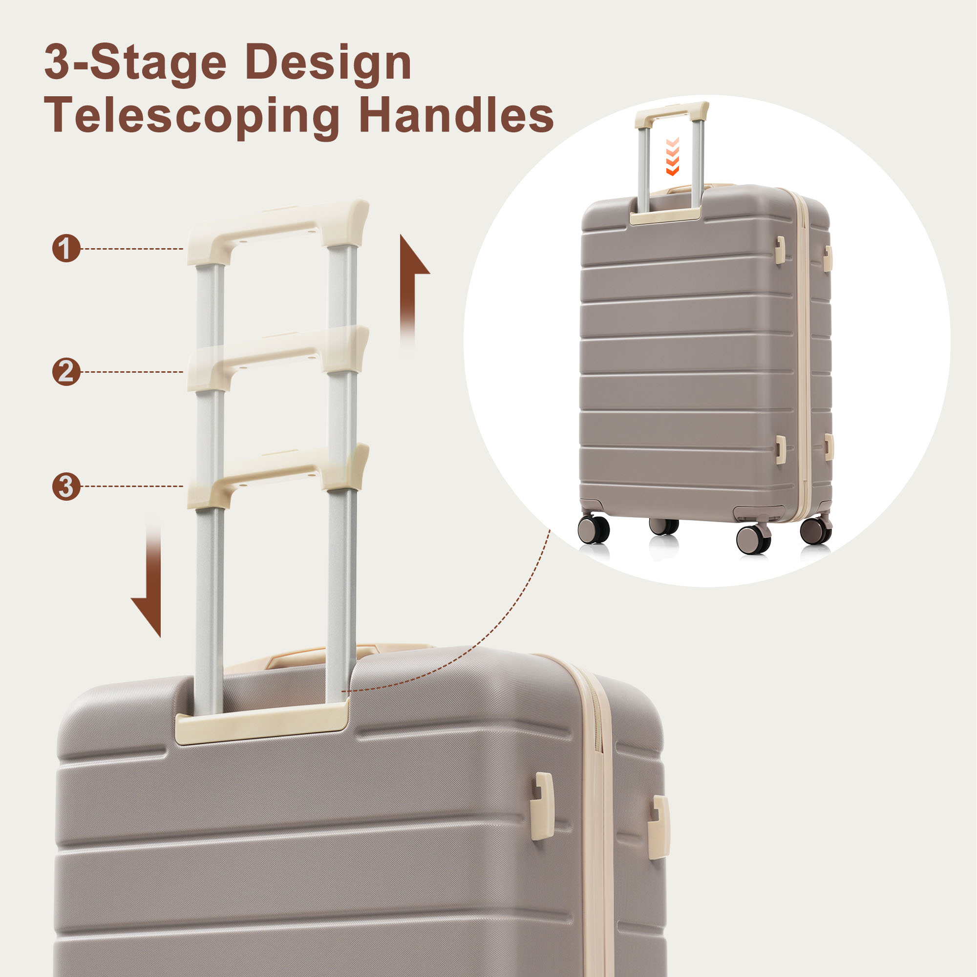 3-Piece Hardside Luggage Set with TSA Lock, 14/20 Inch Spinner Suitcase Set with Expandable Travel Duffel Bag & Waterproof Toiletry Kit, Adjustable Handle (
rosybrown) — foto 2