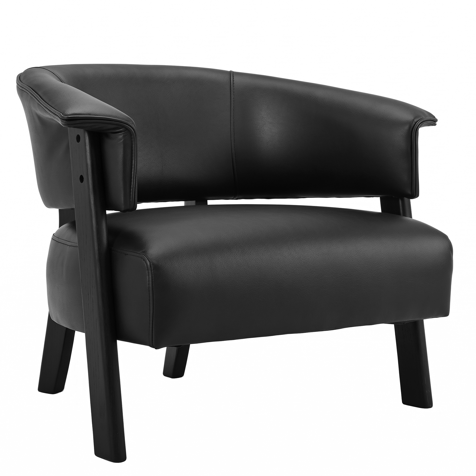 Faux Leather Wingback Accent Chairs Set for 2, Wrap-Around Back Upholstered Armchair, Comfy Fabric Wingback Arms Chairs with Solid Wood Legs, Single Sofa Reading Chair for Bedroom Living Room, Black — foto 7