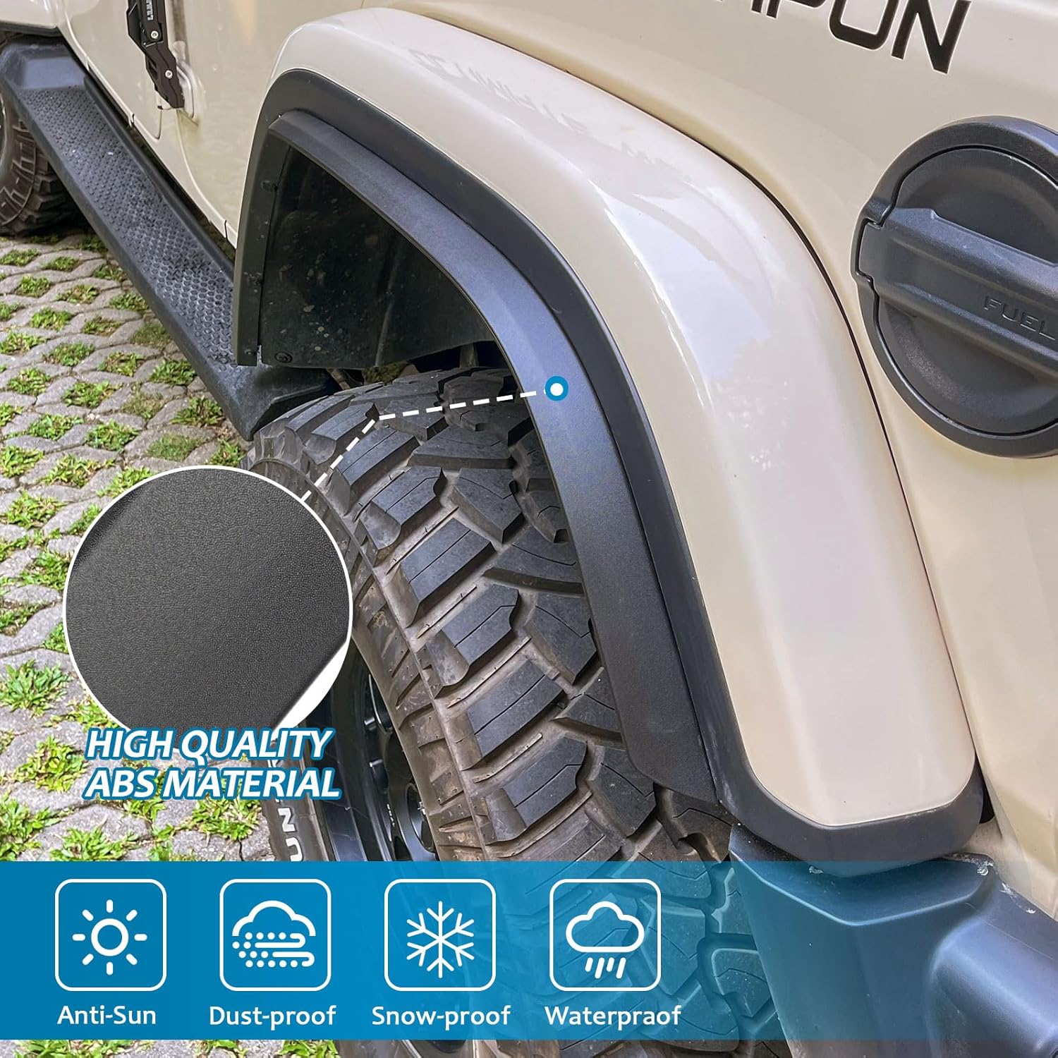 Fenders Front & Rear Fenders Compatible with 2018-2026 Jeep Wrangler JL and JLU Unlimited Rubicon, Off-Road Wheel Fender Liner Set 4 Pcs(Only Fit High Clearance Fender Flares,Not for 4XE) — foto 8