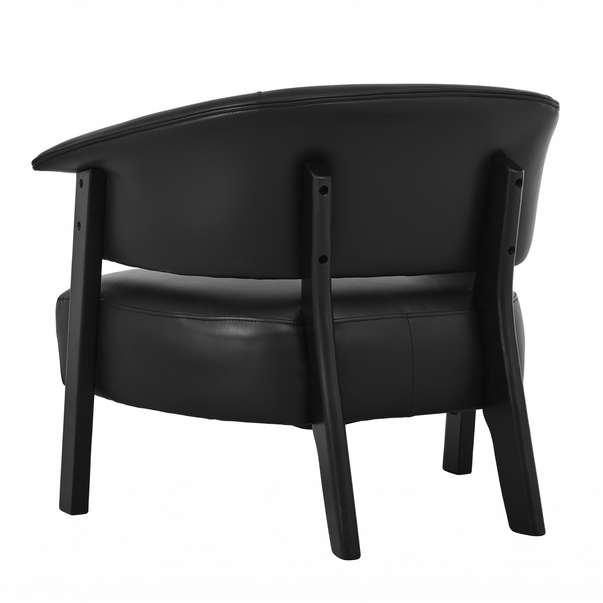 Faux Leather Wingback Accent Chairs Set for 2, Wrap-Around Back Upholstered Armchair, Comfy Fabric Wingback Arms Chairs with Solid Wood Legs, Single Sofa Reading Chair for Bedroom Living Room, Black — foto 3