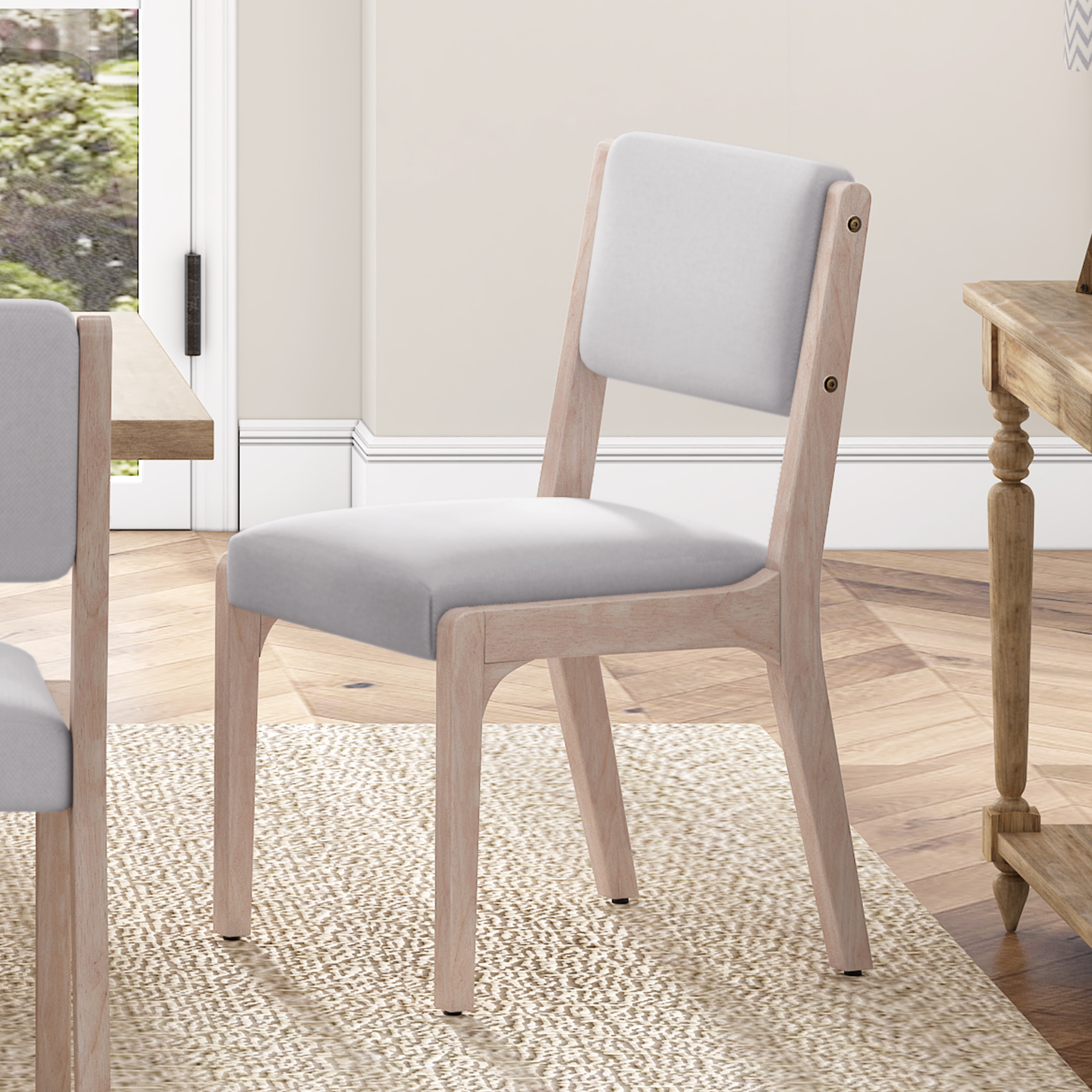 Wood Dining Chairs Set of 2, Modern Farmhouse Accent Chairs with Solid Wood Legs and Padded Seat, Modern Linen Kitchen & Dining Chairs Side Chairs for Dining Room, Beige — foto 3