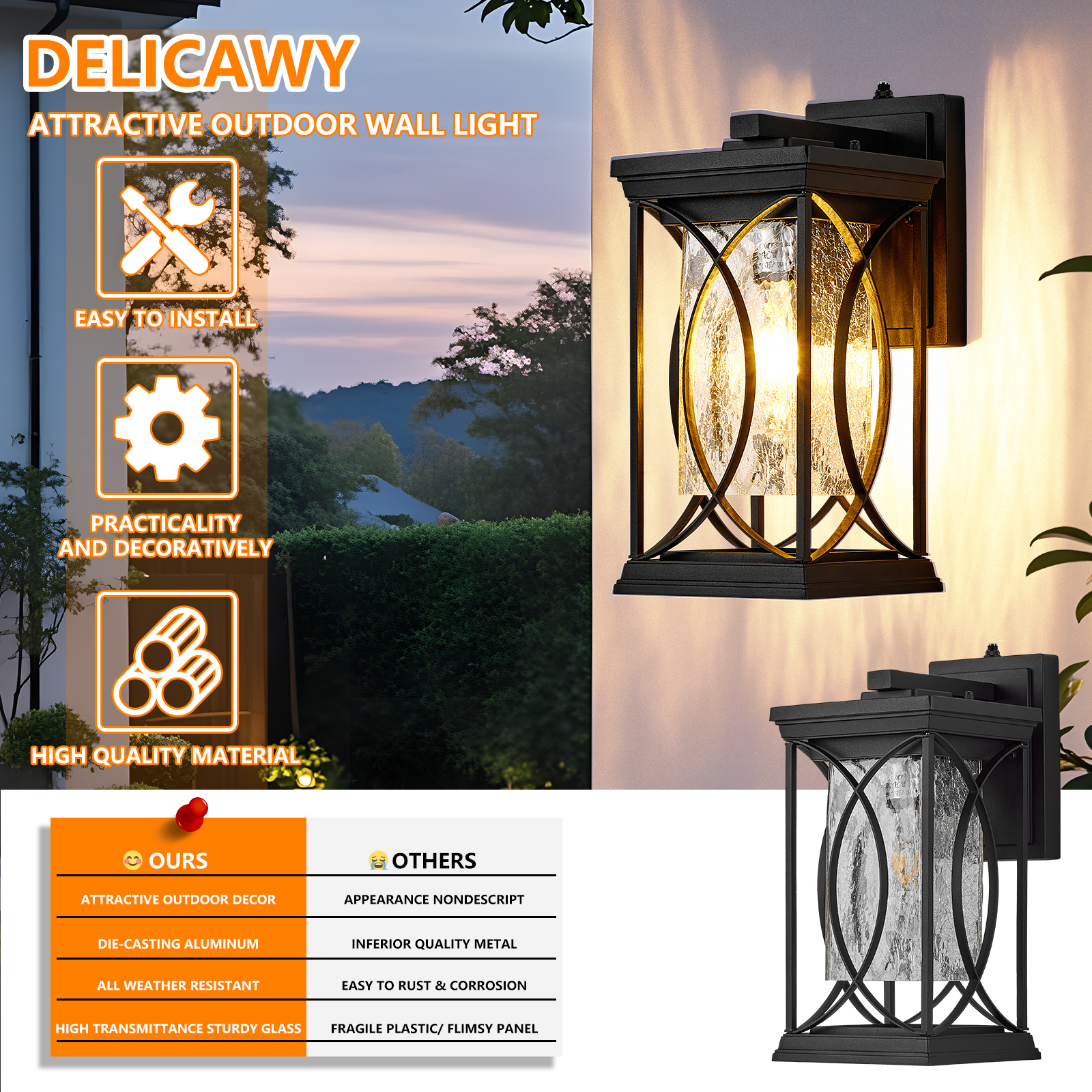 Oil Rubbed Bronze Porch Light Dusk to Dawn Outdoor Wall Lantern Small Modern Exterior Light Fixture Aluminum with Crack-Like Glass IP65 Waterproof Outdoor Sconce Outside Light for House, Front Door 4