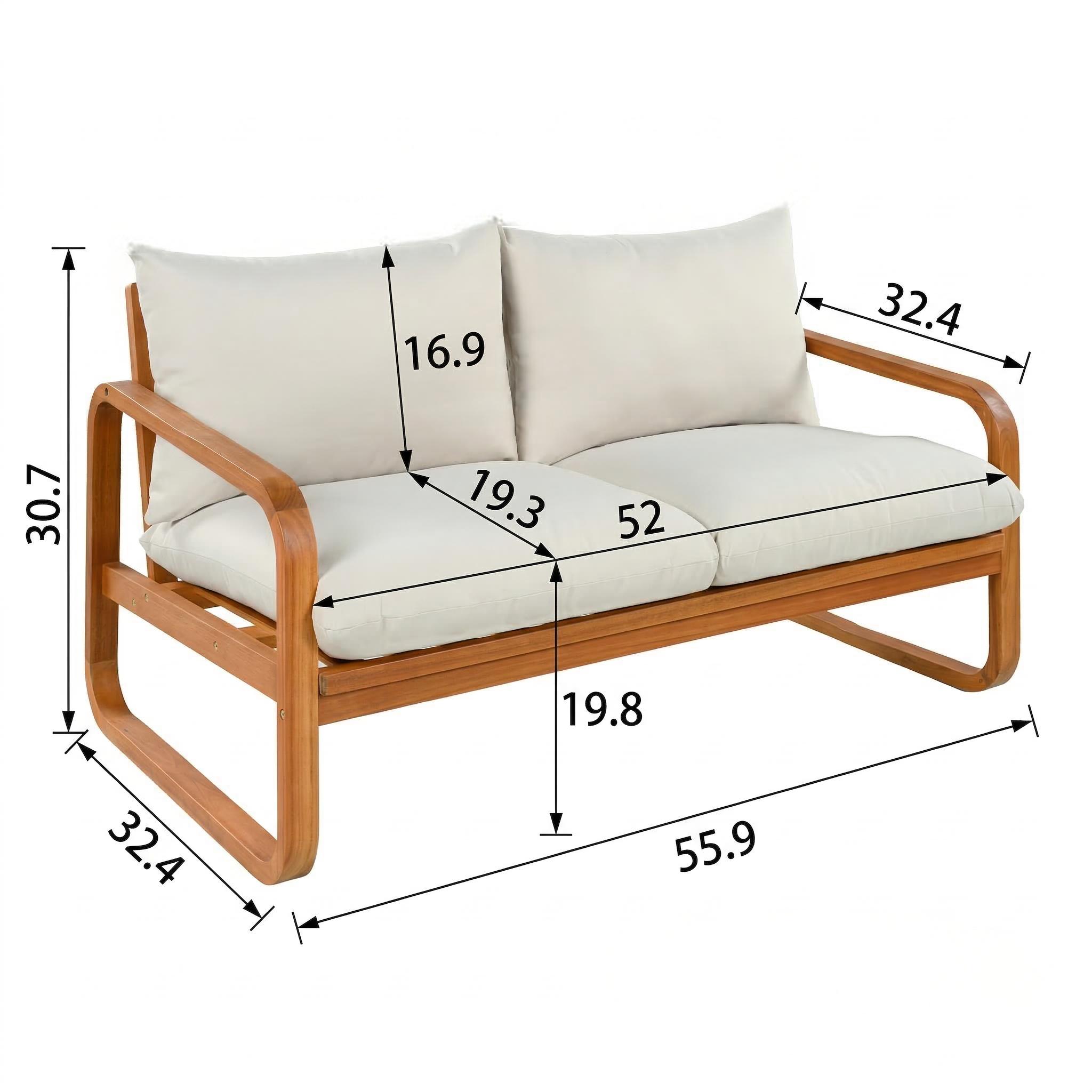 4-Piece Acacia Wood Outdoor Patio Furniture Set with Thick Cushions, Modern Outdoor Seating Set with Loveseat, 2 Single Chairs and Coffee Table, Weather-Resistant Conversation Set for Backyard, Pool — foto 2