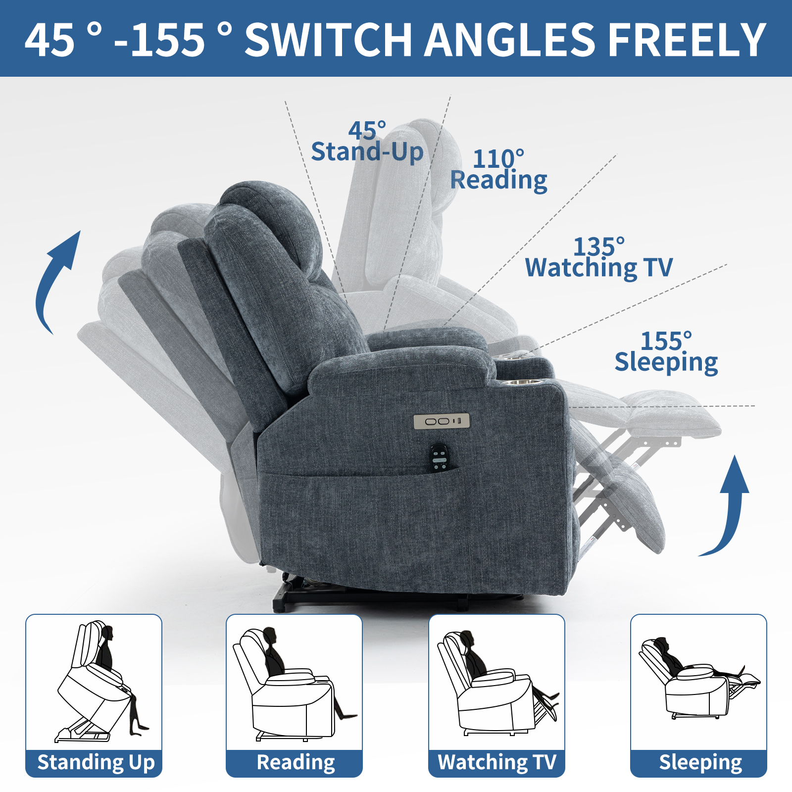 Chenille Power Lift Recliner Chair, picture 4 of 5