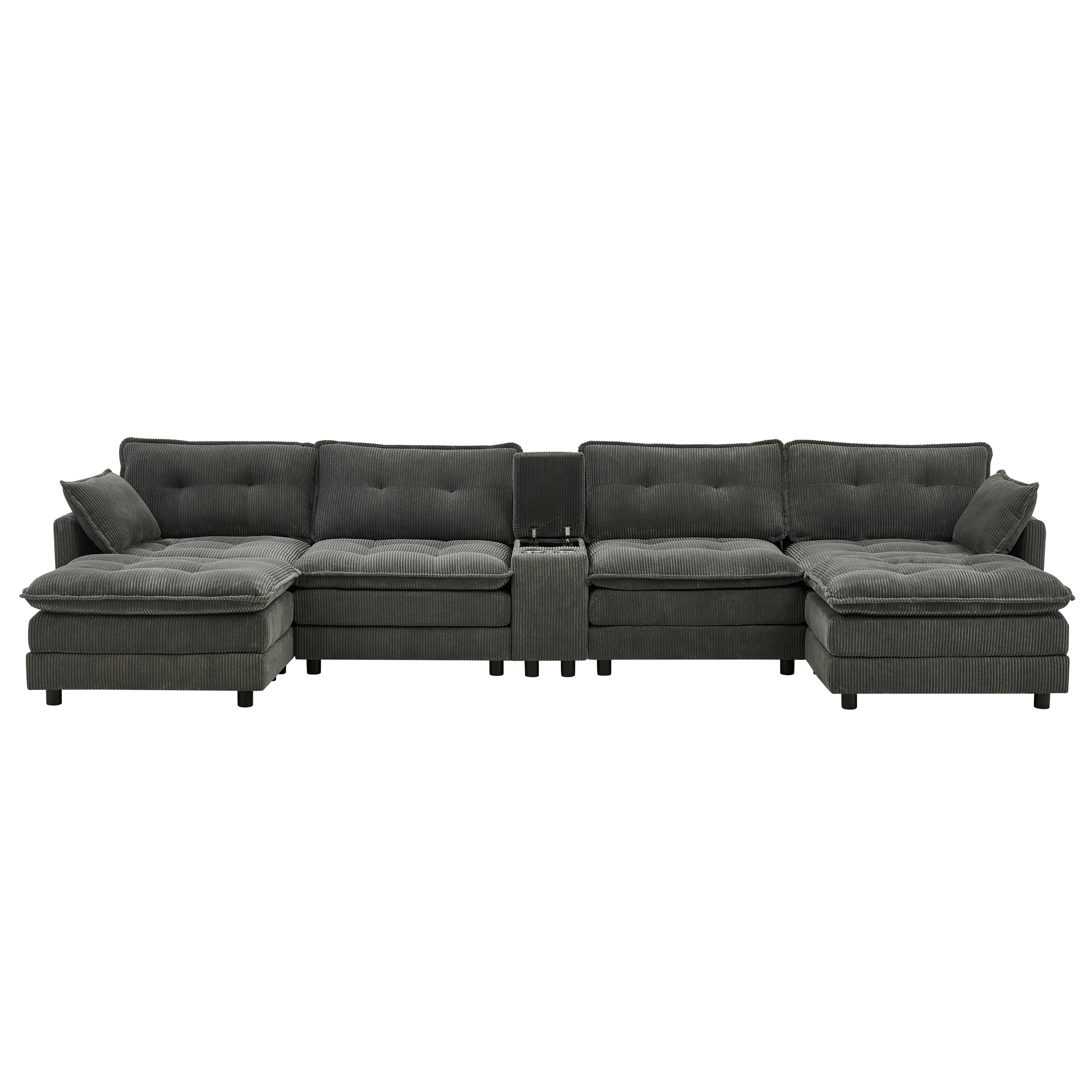 154" Sectional Cloud Sofa Couch with Ottomans, Modular U Shaped Couches for Living Room, Comfy Corduroy Oversized Sectional Modern 6 Seat Deep Seat Sofa Set with Central Console USB Port, Grey