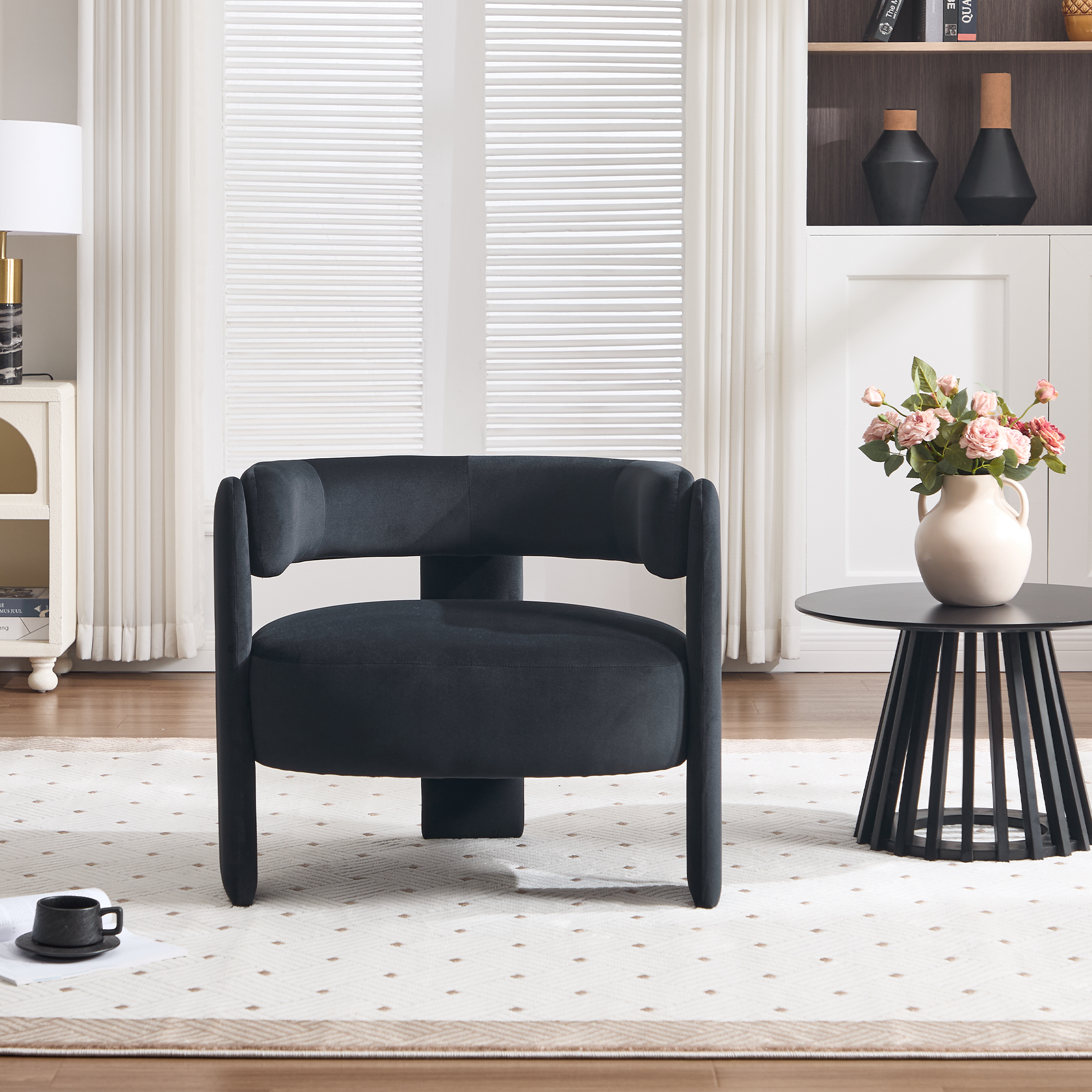 Accent Chair for Living Room, Velvet Comfy Single Sofa Chair Mid-Century Modern Armchair Wooden Legs for Bedroom Office Reading — foto 2